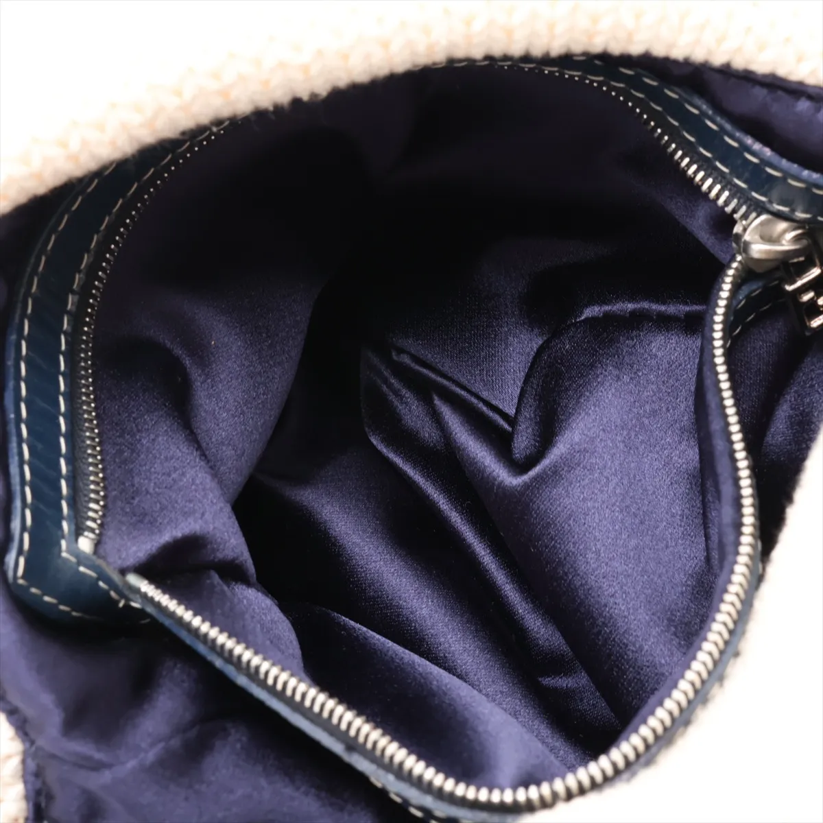 knit x leather shoulder bag, white x navy — view 7