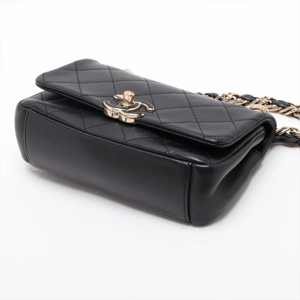 Matelassé Leather Single Flap Double Chain Bag, Black with Gold Hardware, 30781148 (Serial Number in the 30s) — view 3