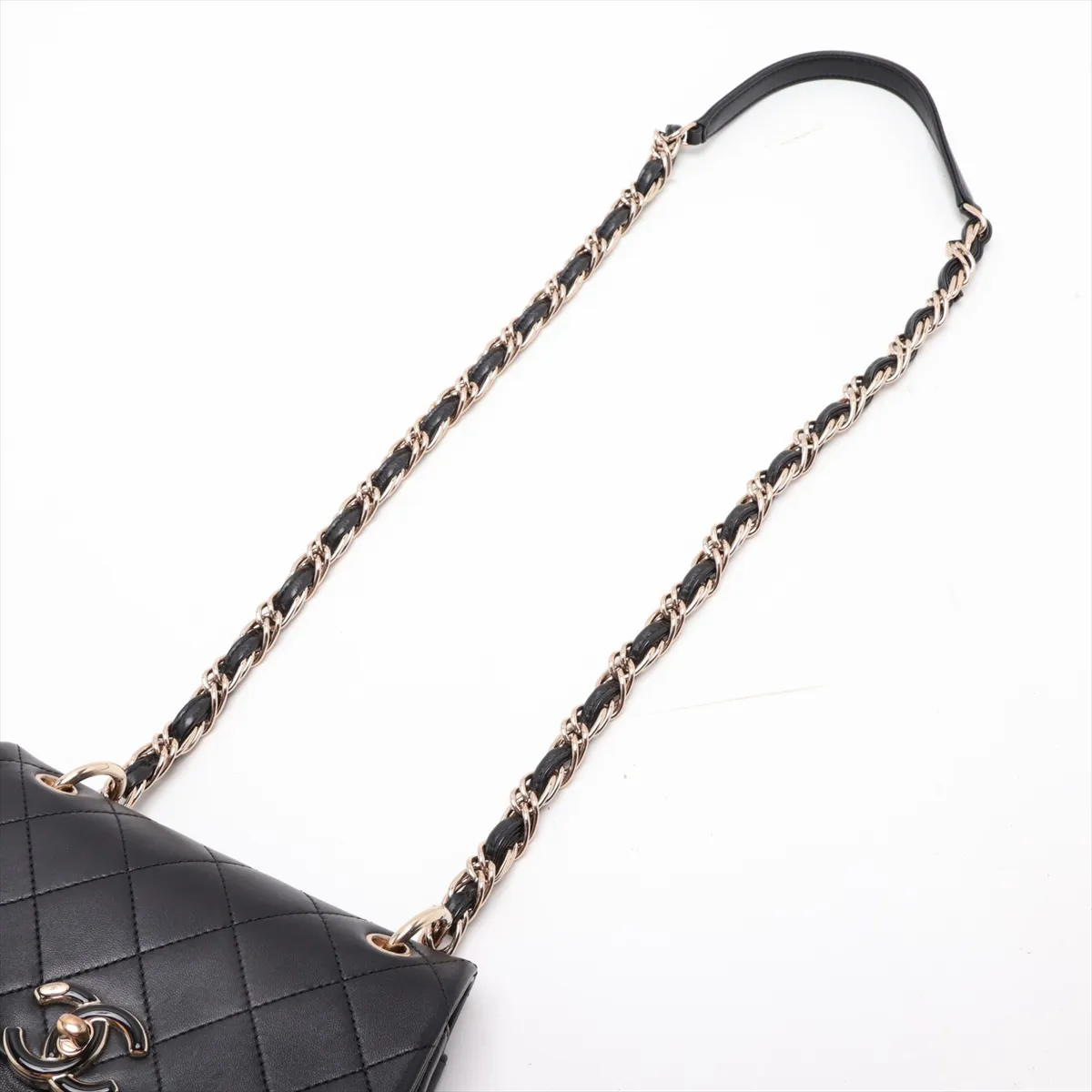 Matelassé Leather Single Flap Double Chain Bag, Black with Gold Hardware, 30781148 (Serial Number in the 30s) — view 5