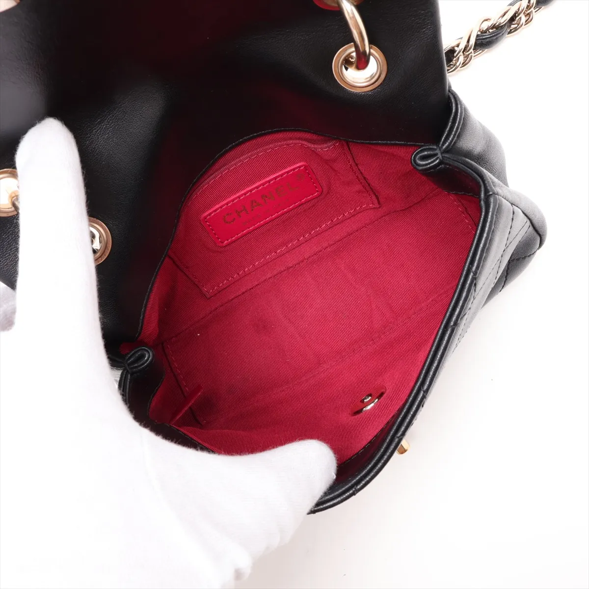 Matelassé Leather Single Flap Double Chain Bag, Black with Gold Hardware, 30781148 (Serial Number in the 30s) — view 6