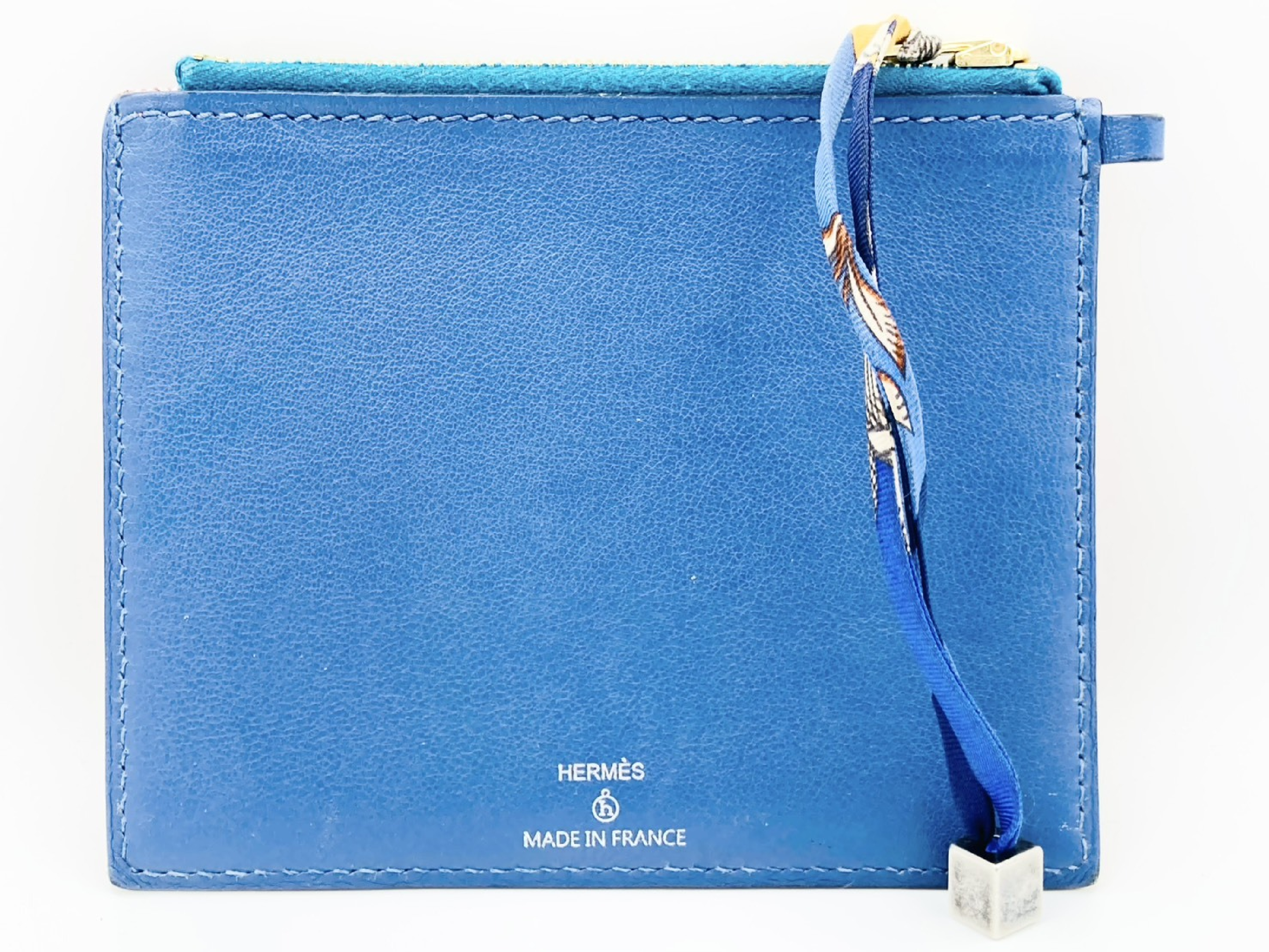 Petit H Card Case Flat Pouch Leather x Silk Orange x Blue Coin Case — view 2