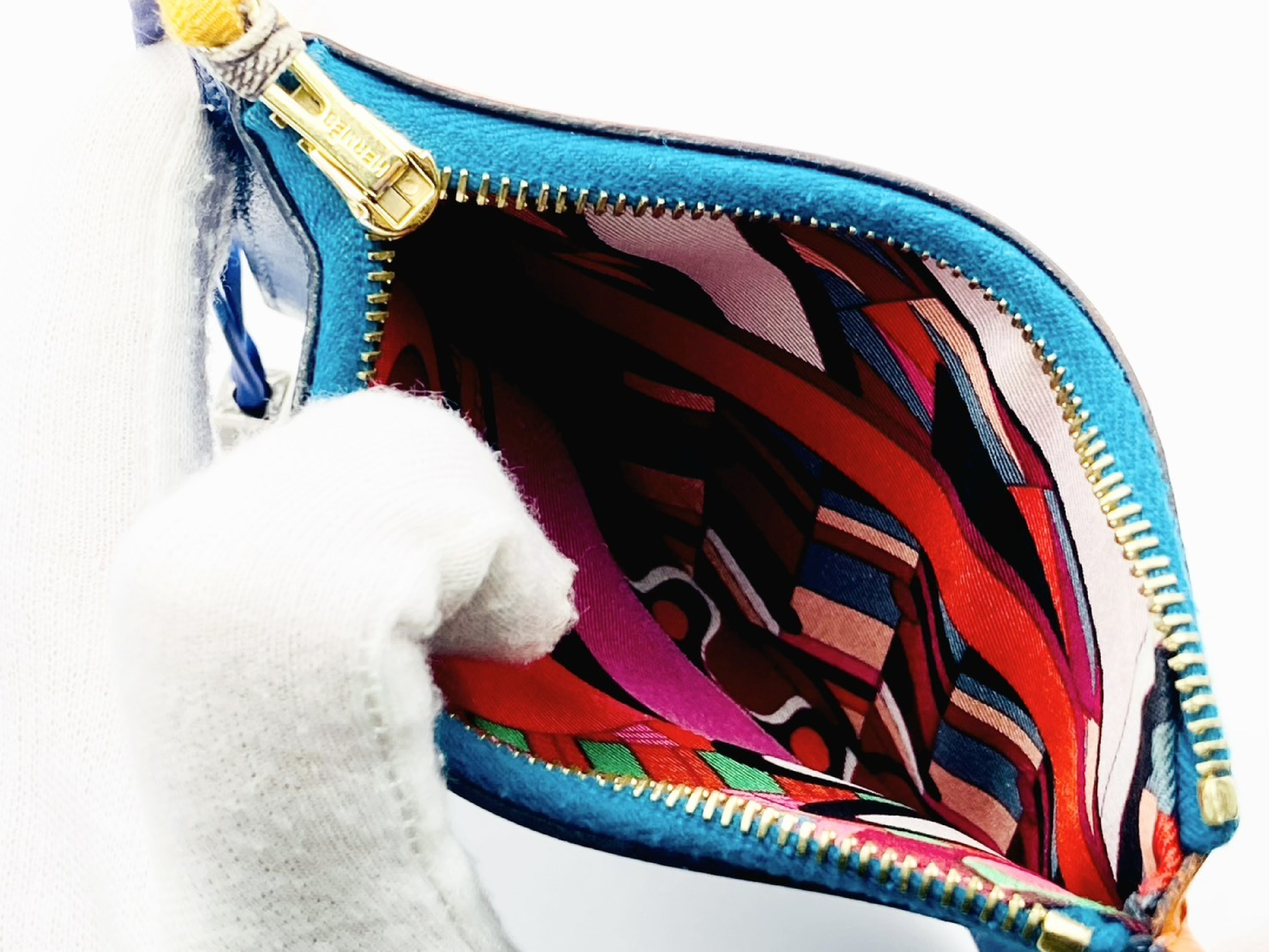 Petit H Card Case Flat Pouch Leather x Silk Orange x Blue Coin Case — view 4