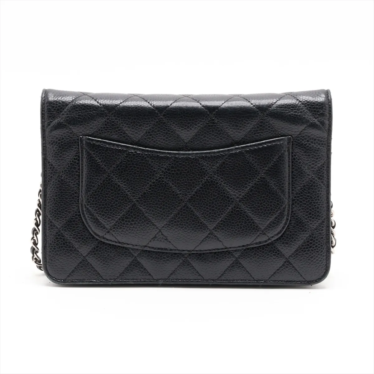 Matelassé Caviar Skin Chain Wallet, Black with Silver Hardware, 25019460 (Serial Number 25) — view 2