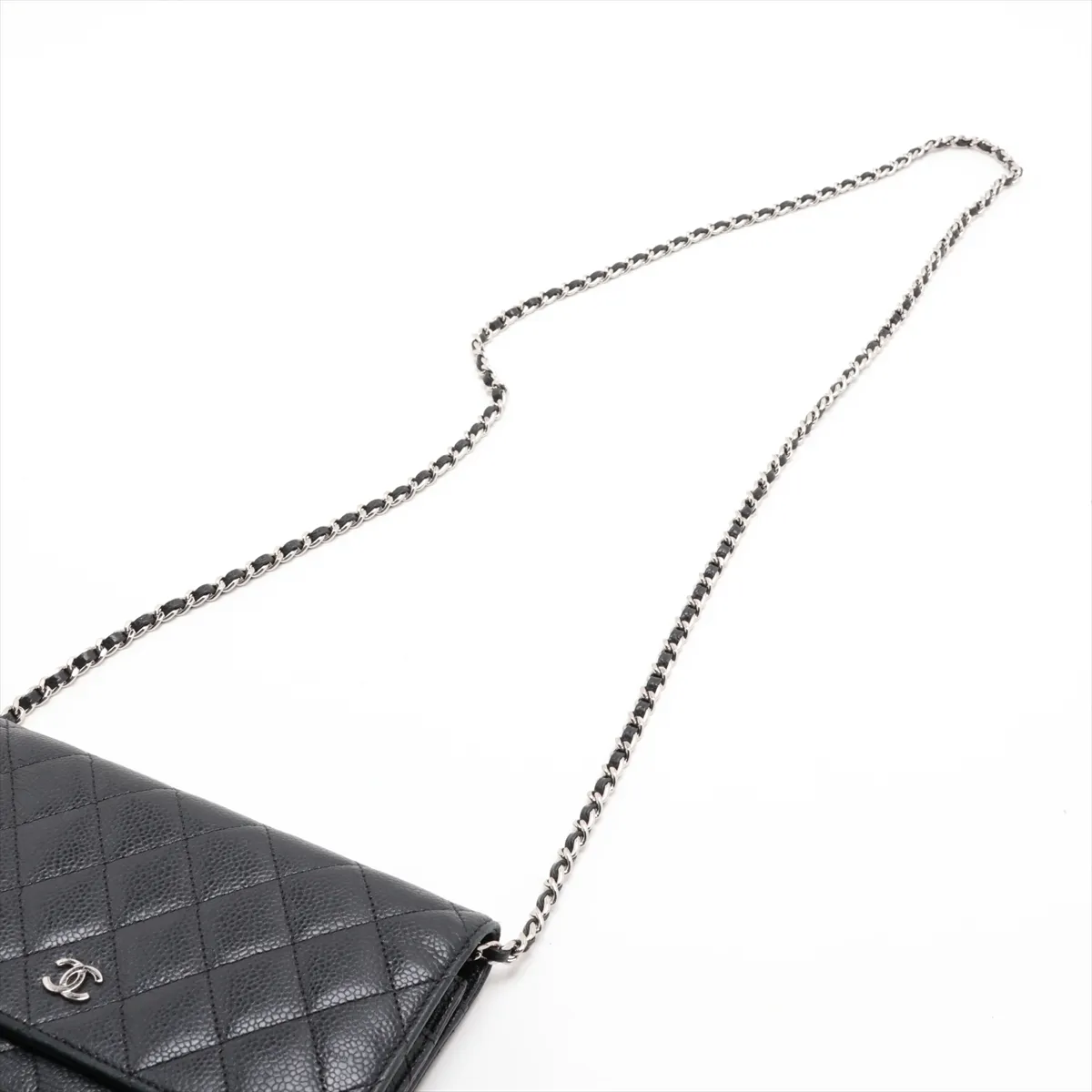 Matelassé Caviar Skin Chain Wallet, Black with Silver Hardware, 25019460 (Serial Number 25) — view 5