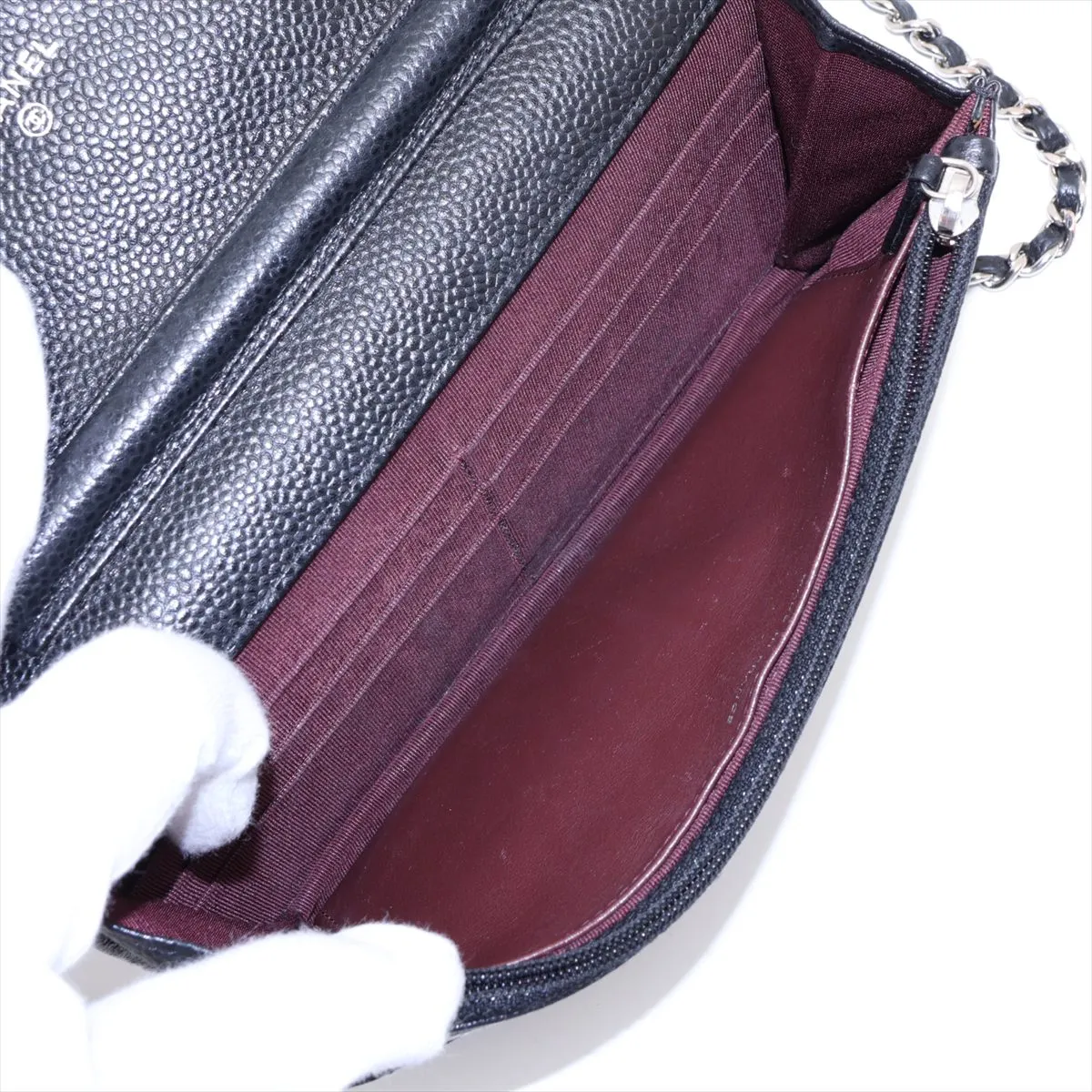 Matelassé Caviar Skin Chain Wallet, Black with Silver Hardware, 25019460 (Serial Number 25) — view 6