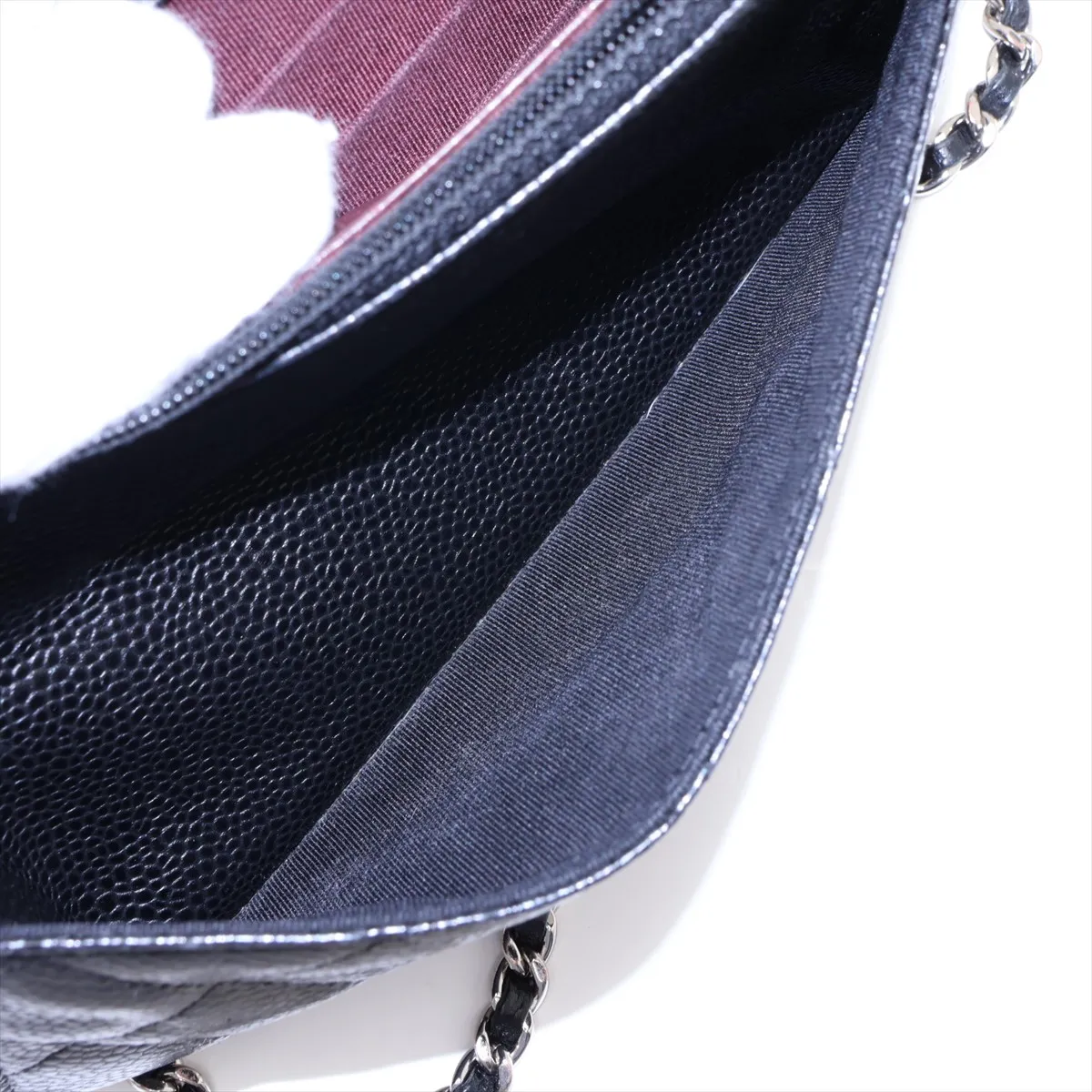 Matelassé Caviar Skin Chain Wallet, Black with Silver Hardware, 25019460 (Serial Number 25) — view 9