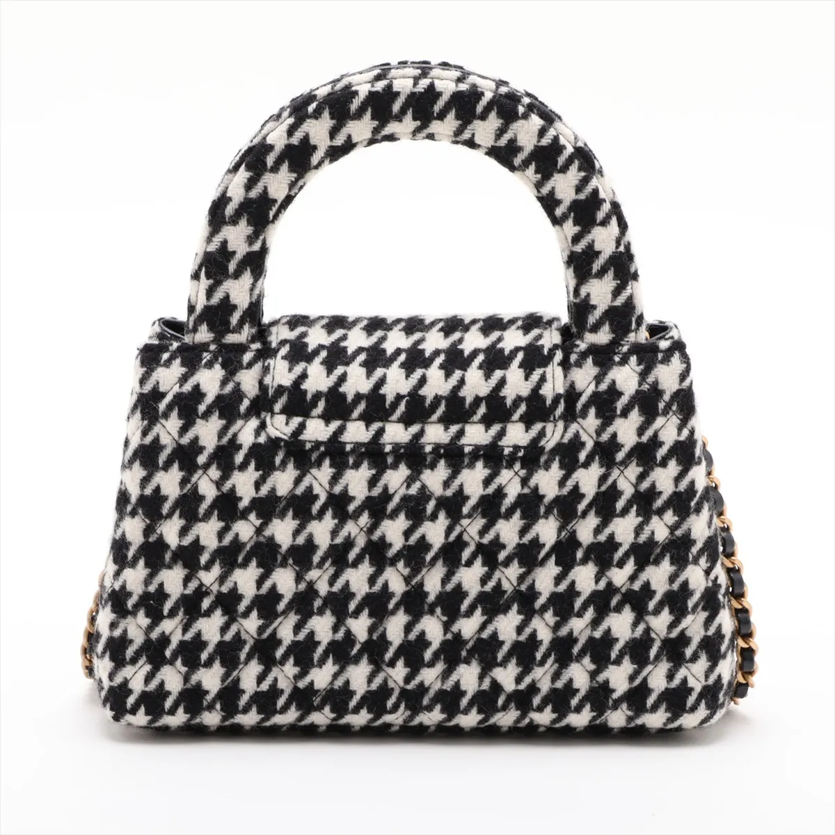 Matelassé Wool 2-Way Shoulder Bag, Houndstooth Pattern, Black x White, Gold Hardware, C2HHKJK1, Random Plate — view 2