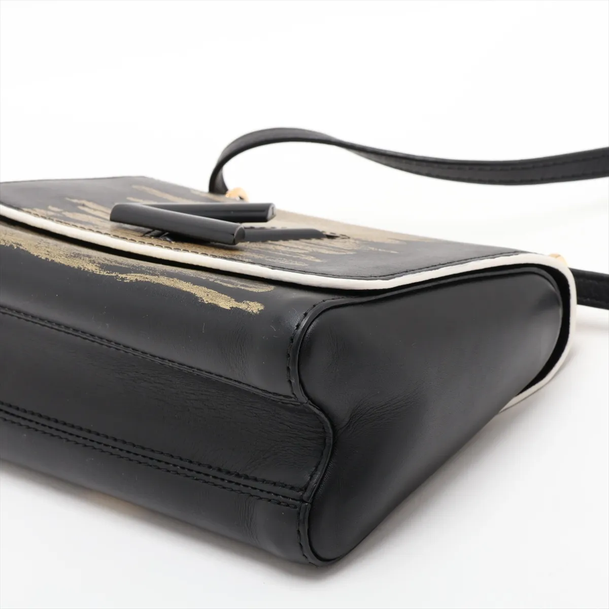 LV logo x leather Twist PM - Black x Gold, RFID responsive, with mirror. — view 3