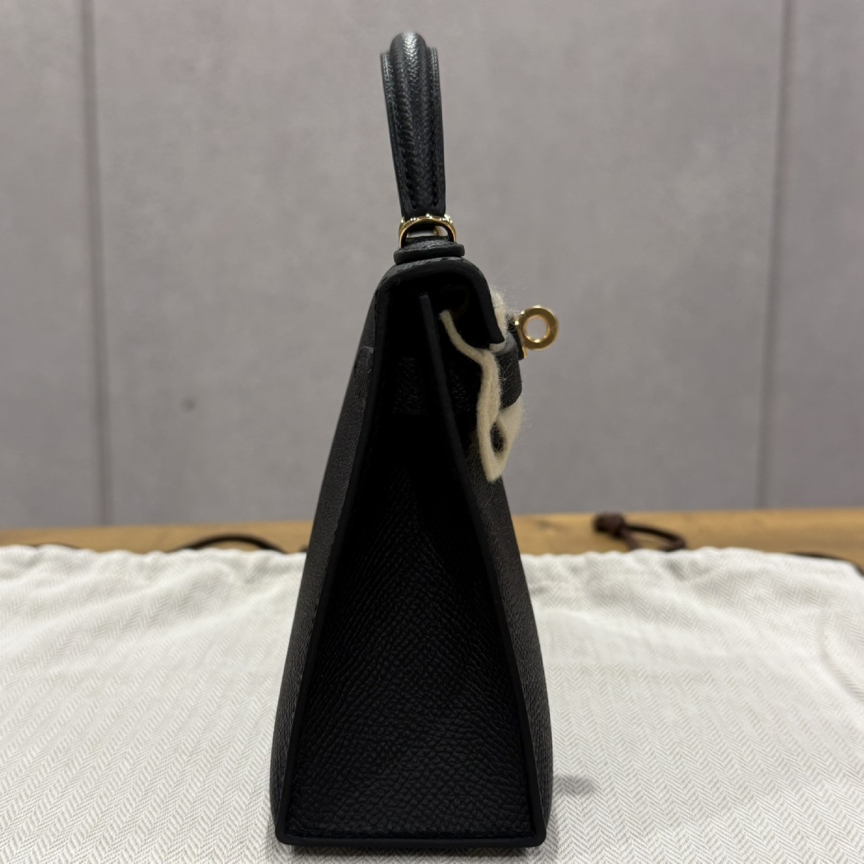 Mini Kelly Sellier Black Epsom GHW K stamp handbag — view 3