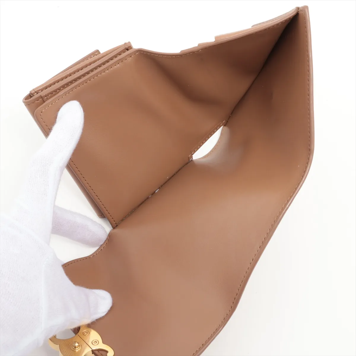 Triomphe Small Flap Wallet Leather Compact Wallet Brown — view 6