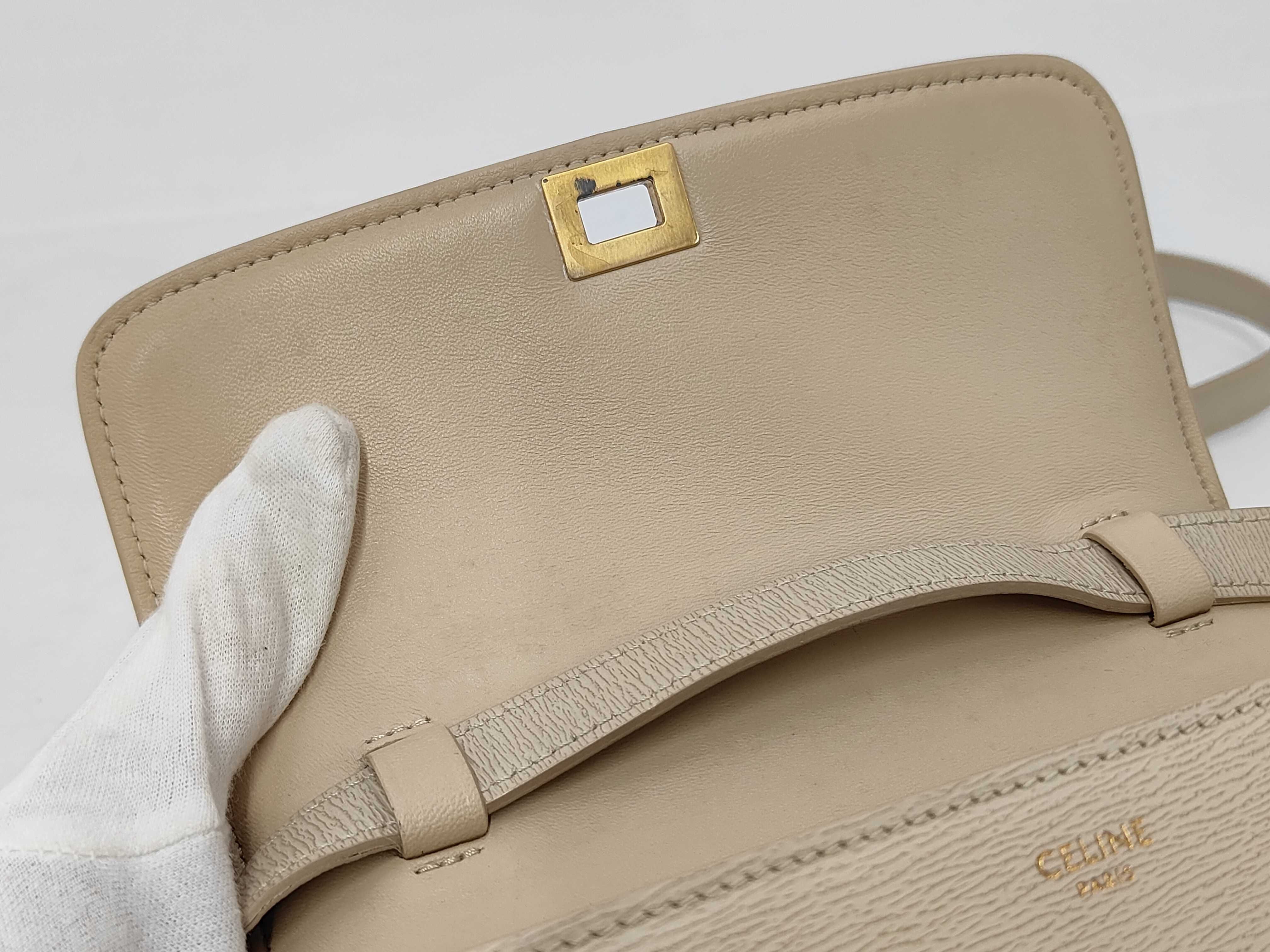 Small Classic Box Shoulder Bag, Leather, Beige, Gold Hardware — view 9