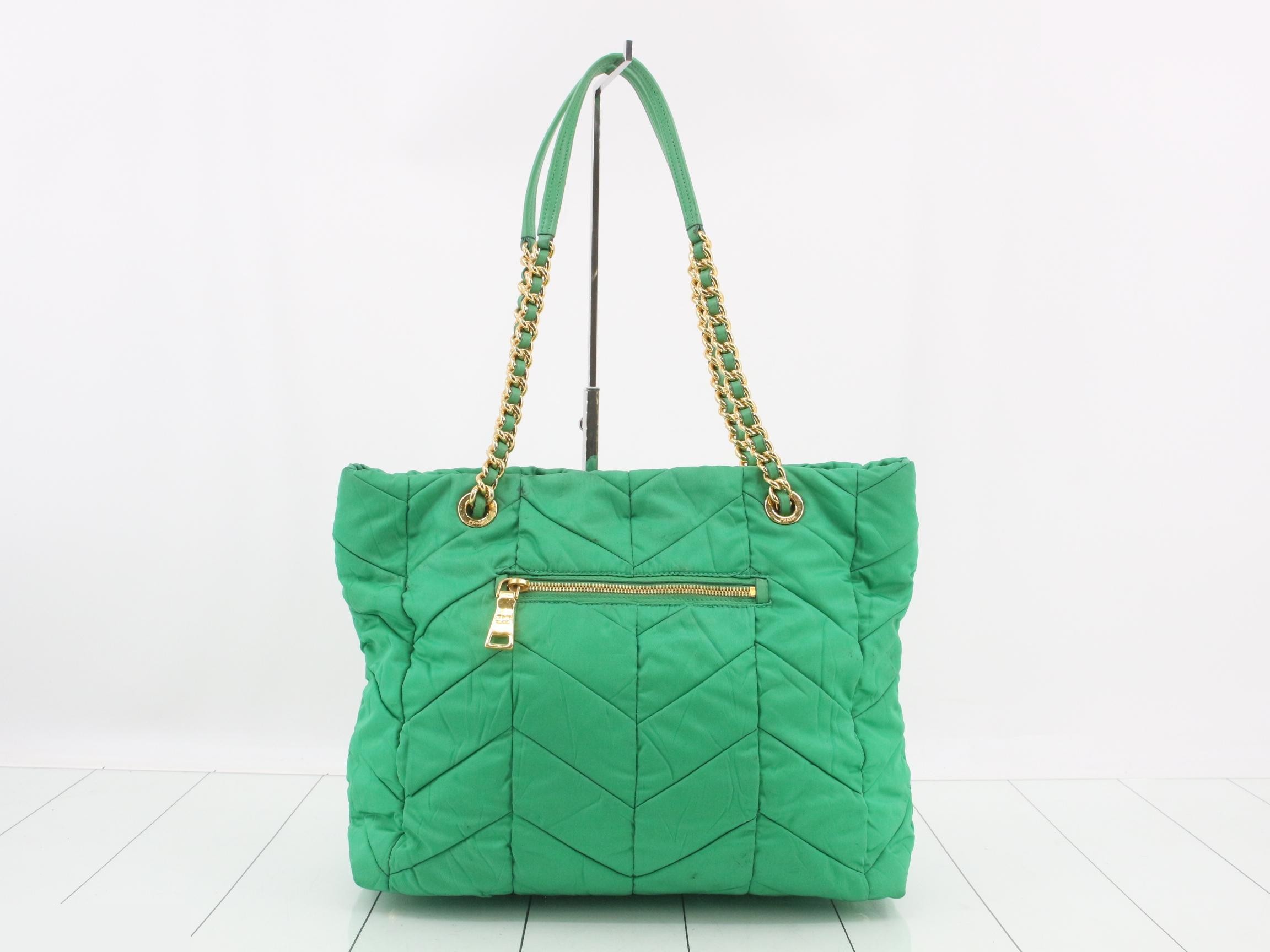 Nylon Chain Tote Bag, Green — view 2