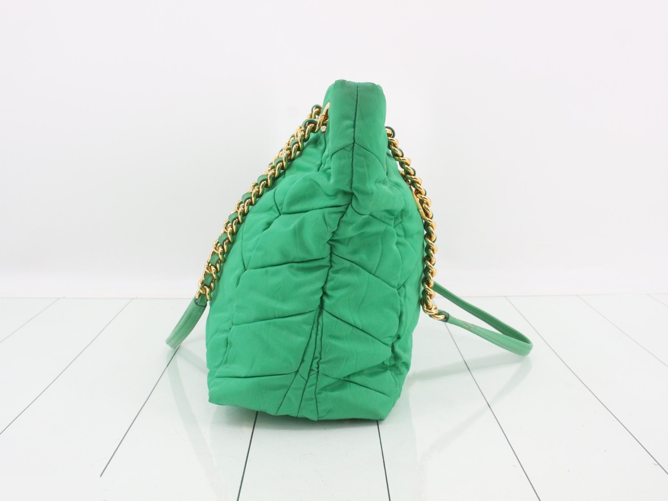 Nylon Chain Tote Bag, Green — view 3