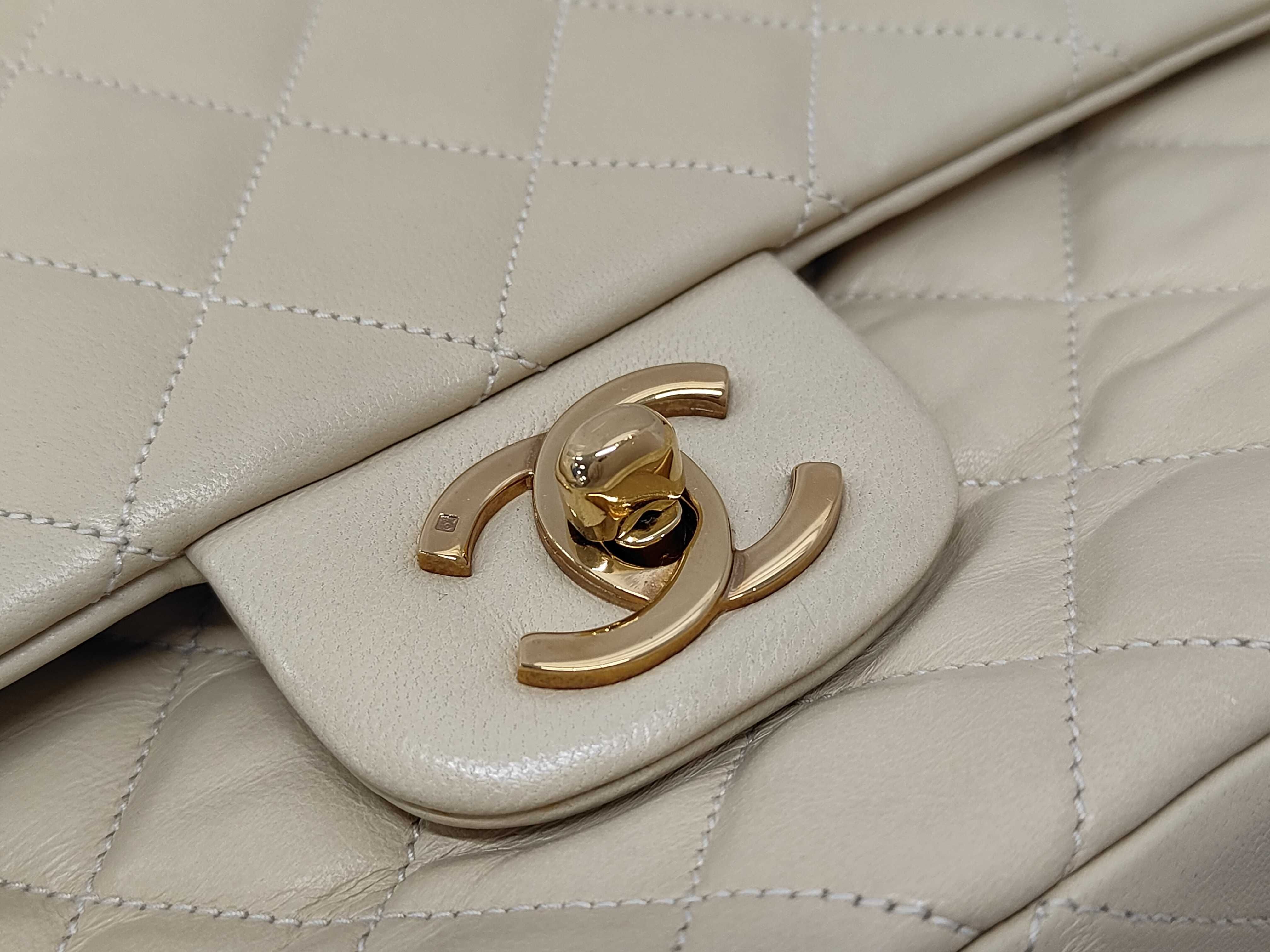 Matelassé Double Flap Beige Shoulder Bag — view 8