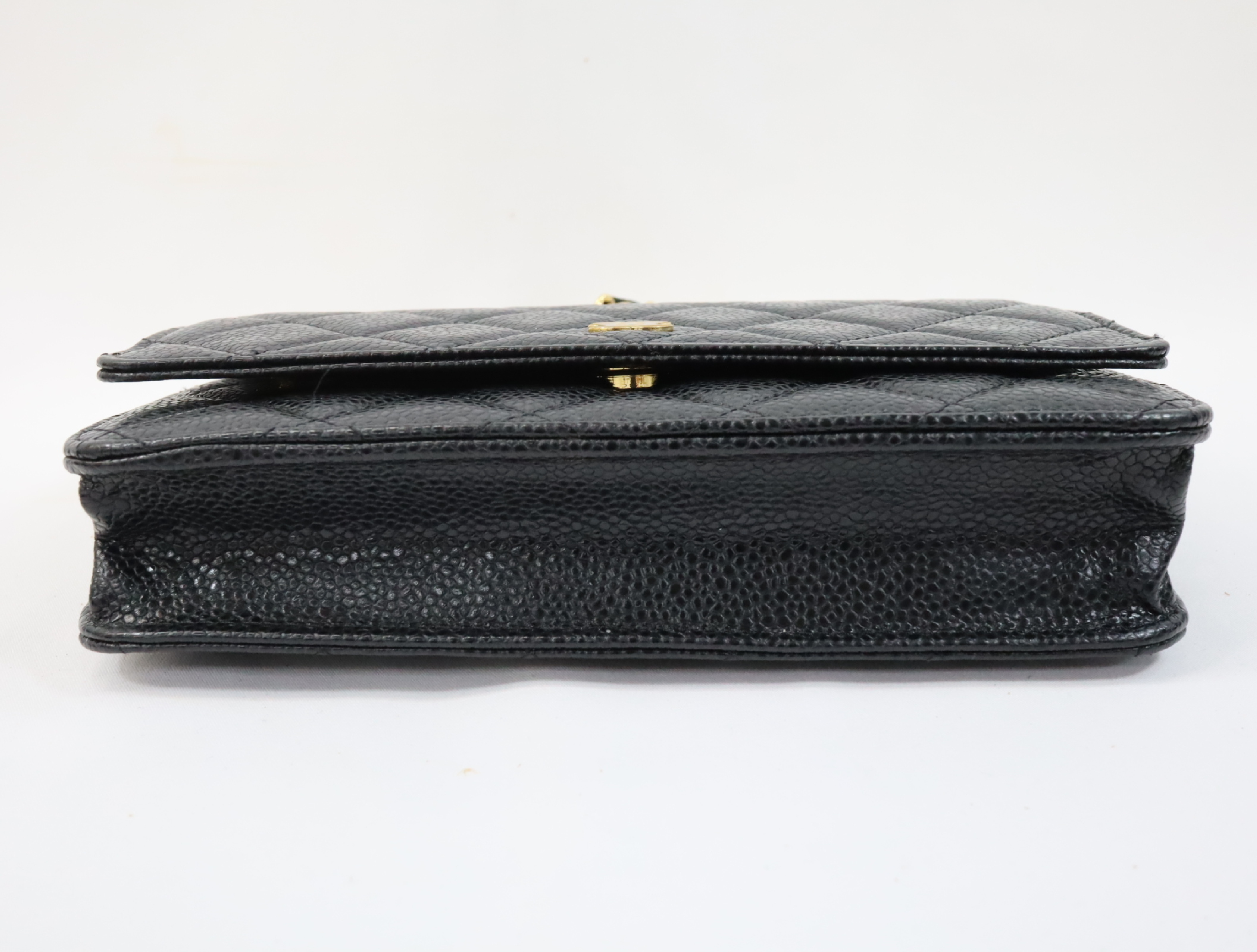 Matelassé Caviar Skin Chain Wallet, Black with Gold Hardware, Serial Number Plate, AP0250, Shoulder Bag — view 6