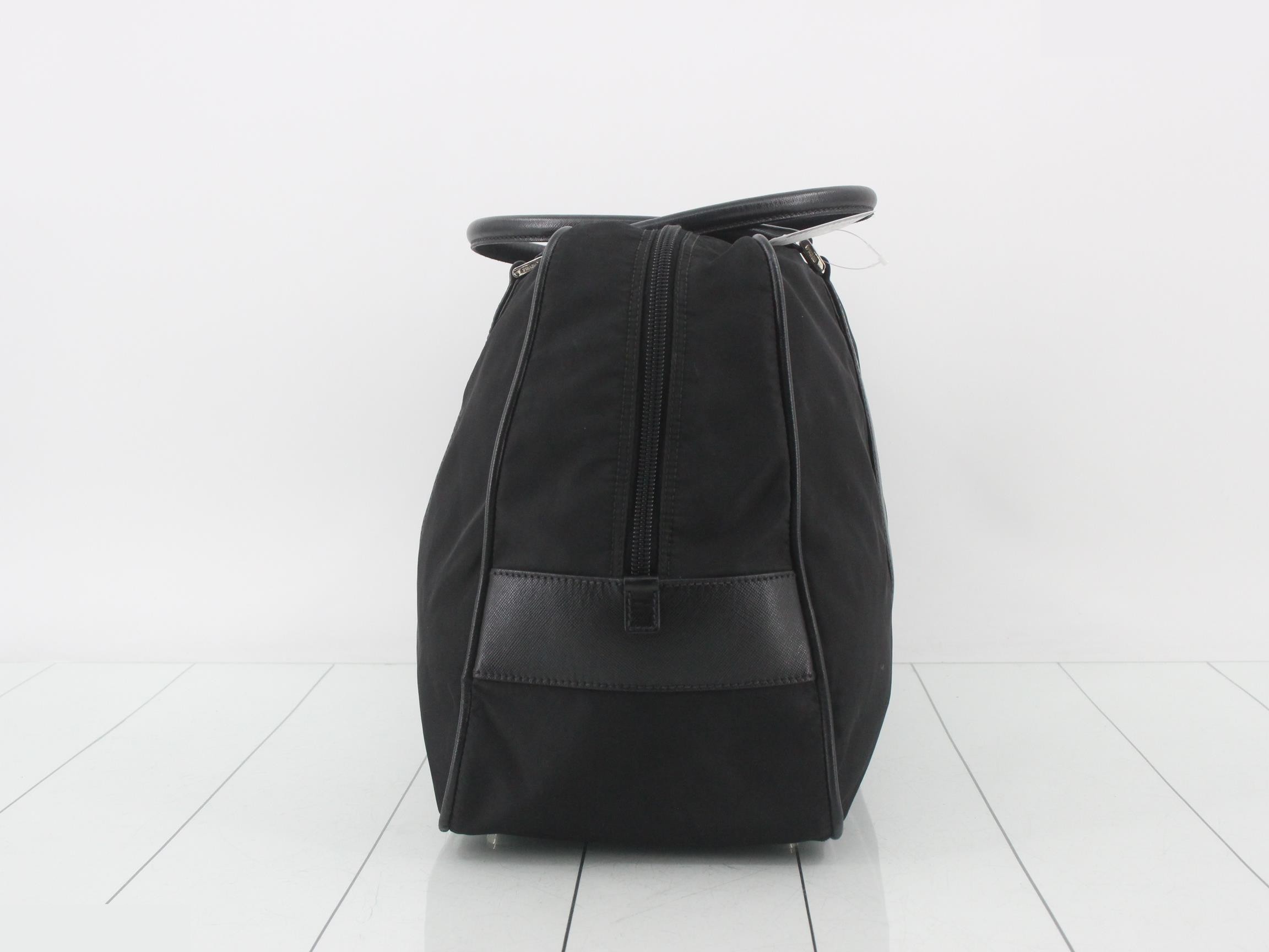 Tessuto Leather Triangle Plate Boston Bag, Black — view 3