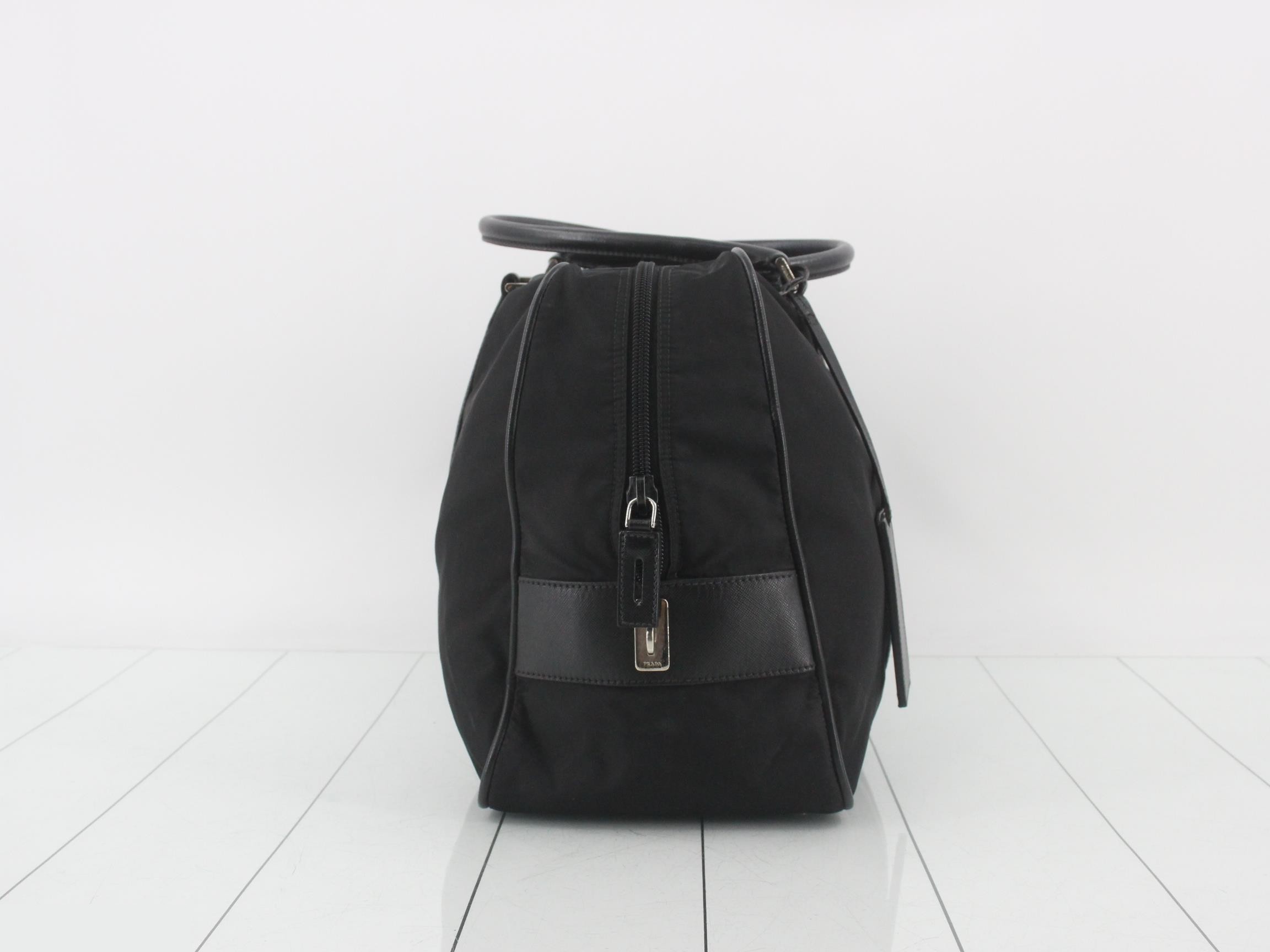 Tessuto Leather Triangle Plate Boston Bag, Black — view 4