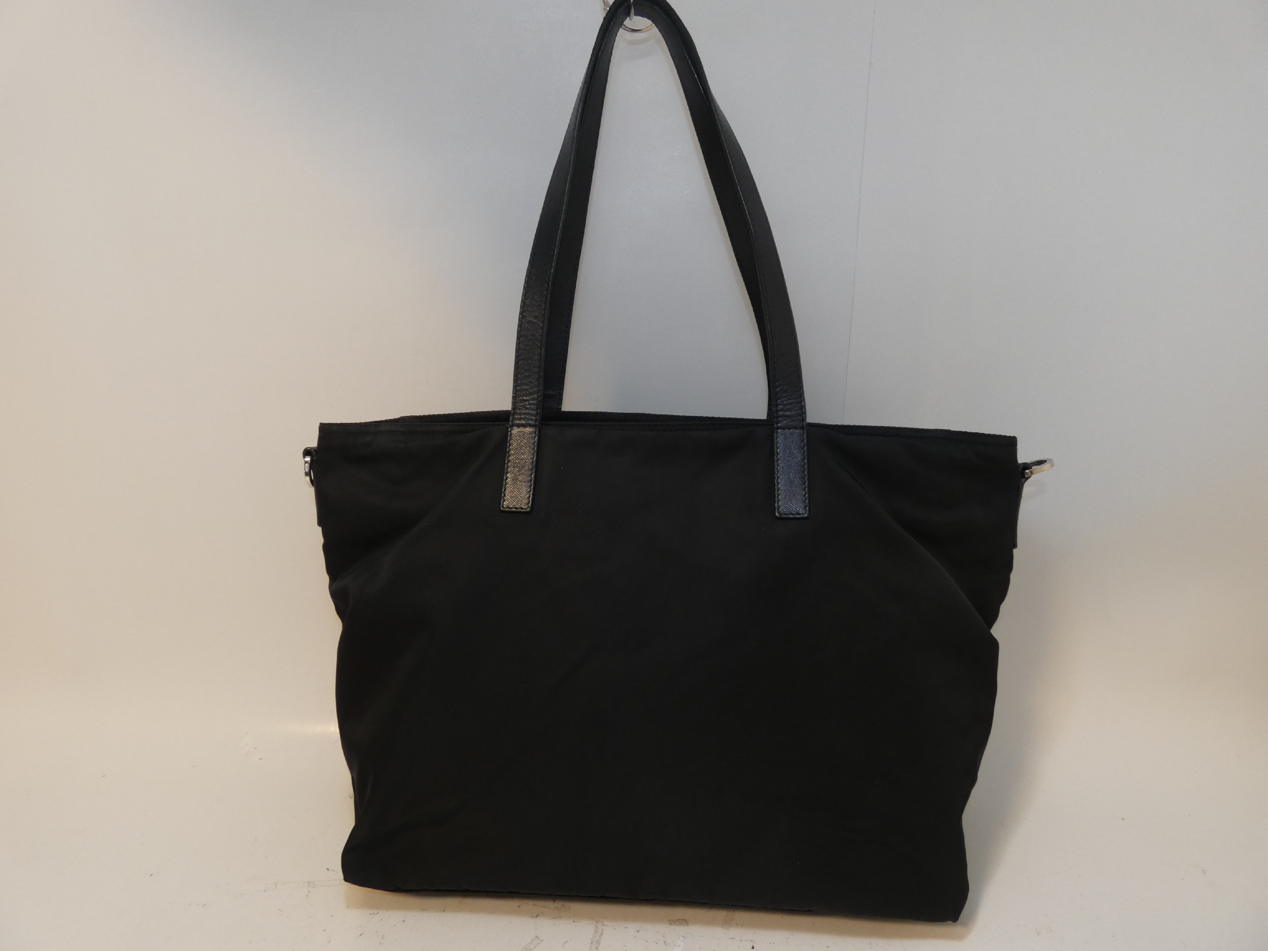 Triangle Plate Nylon Saffiano Black Hand Tote Bag — view 2