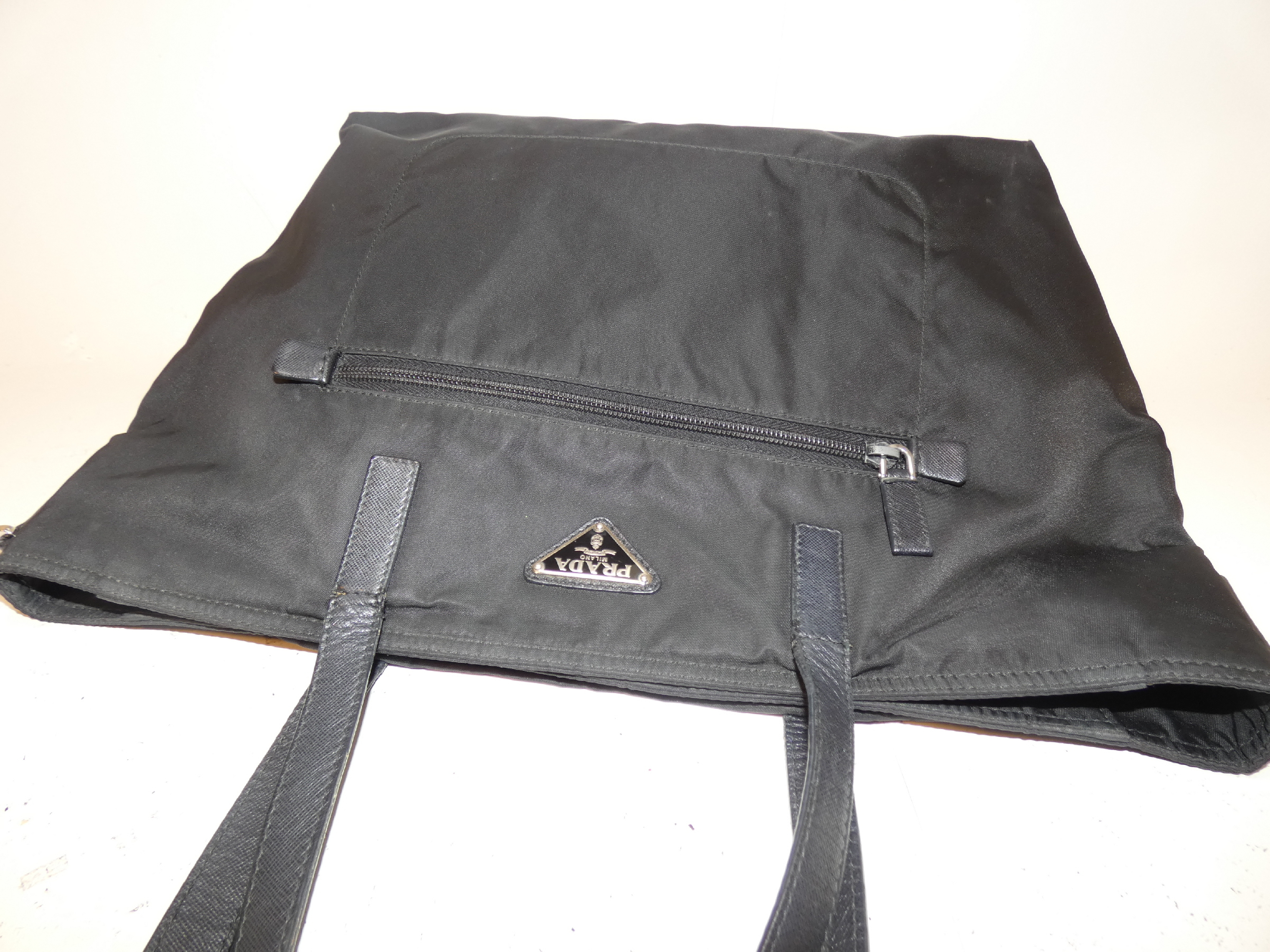 Triangle Plate Nylon Saffiano Black Hand Tote Bag — view 3