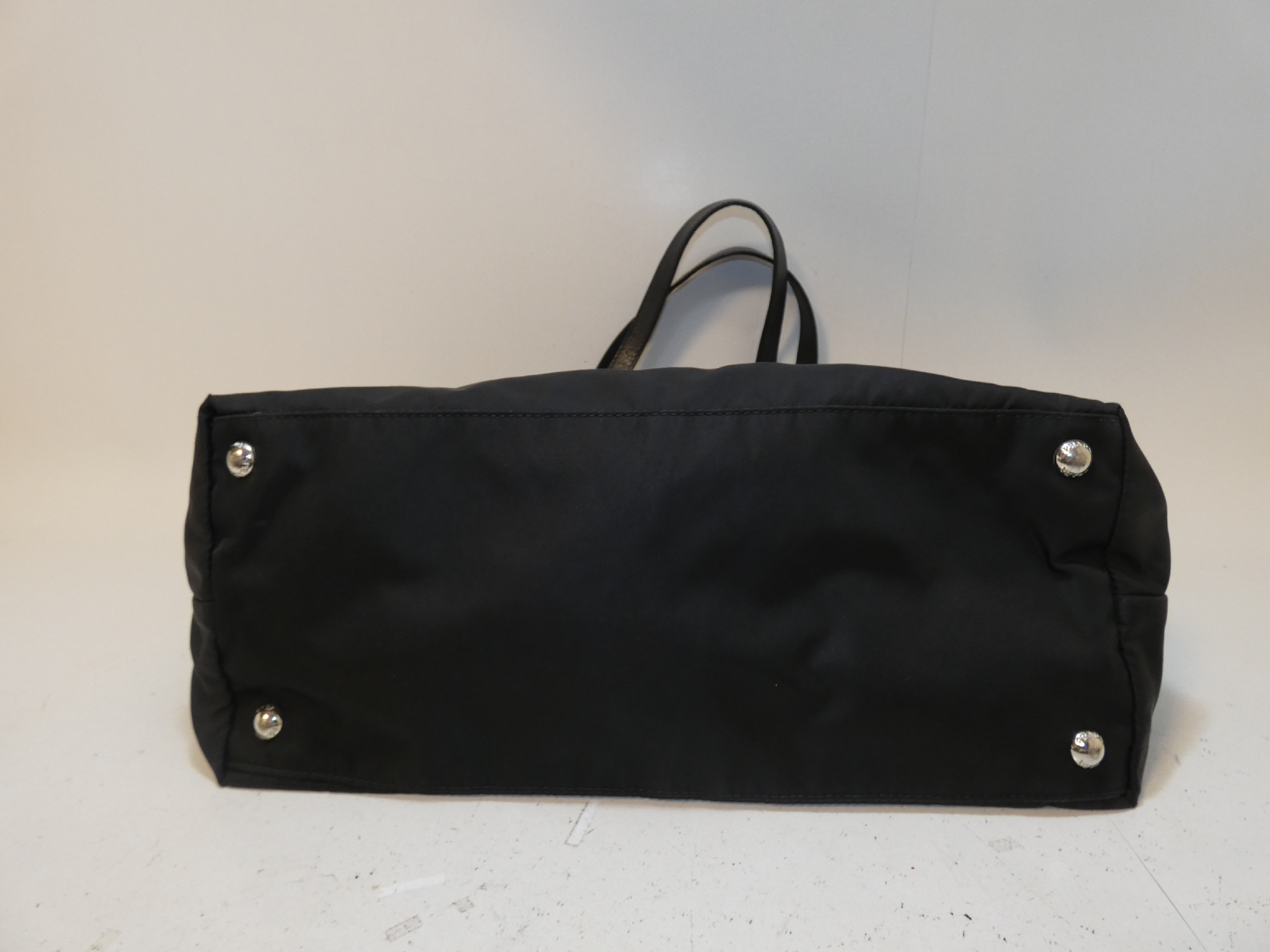 Triangle Plate Nylon Saffiano Black Hand Tote Bag — view 5