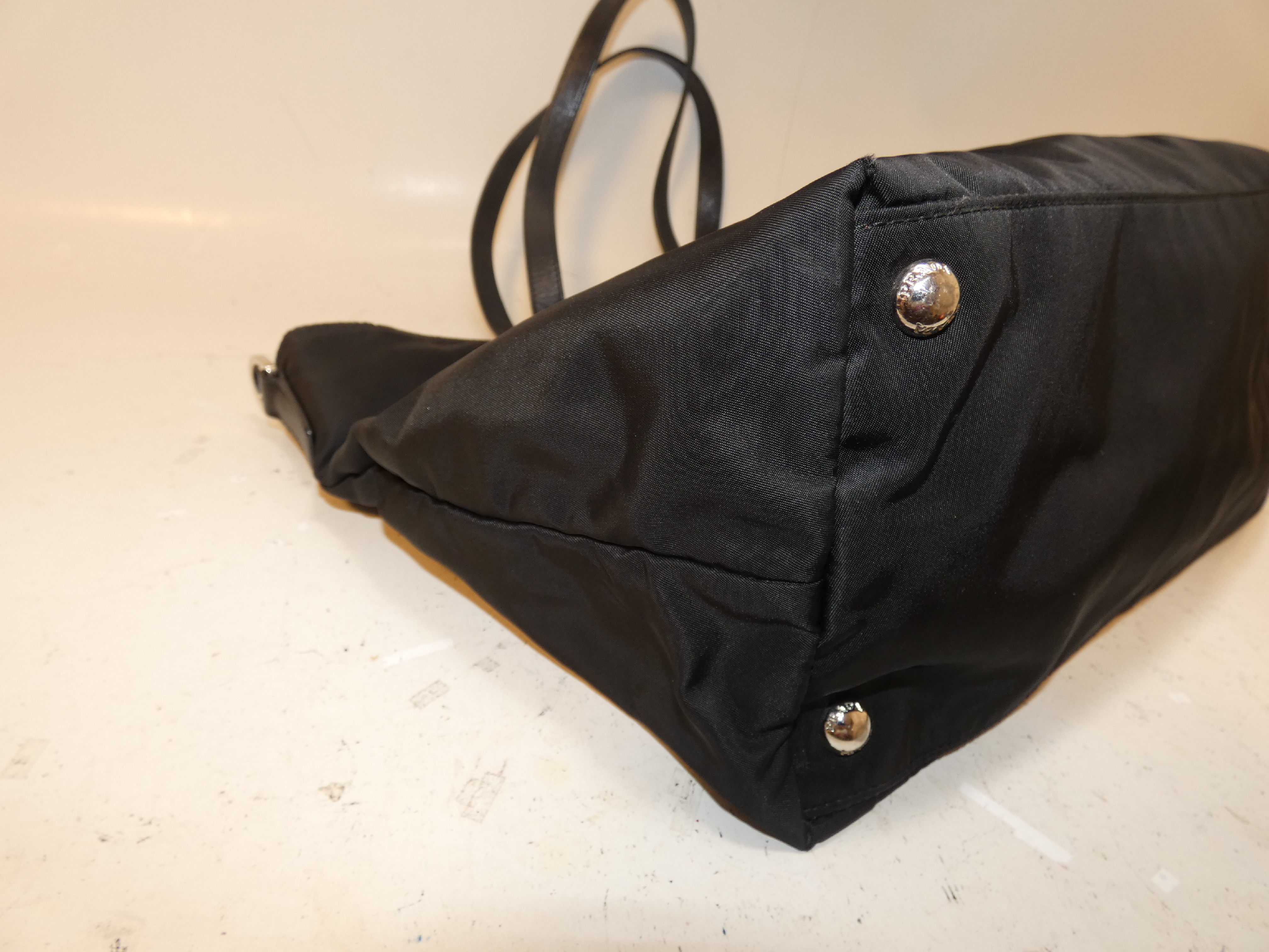 Triangle Plate Nylon Saffiano Black Hand Tote Bag — view 6