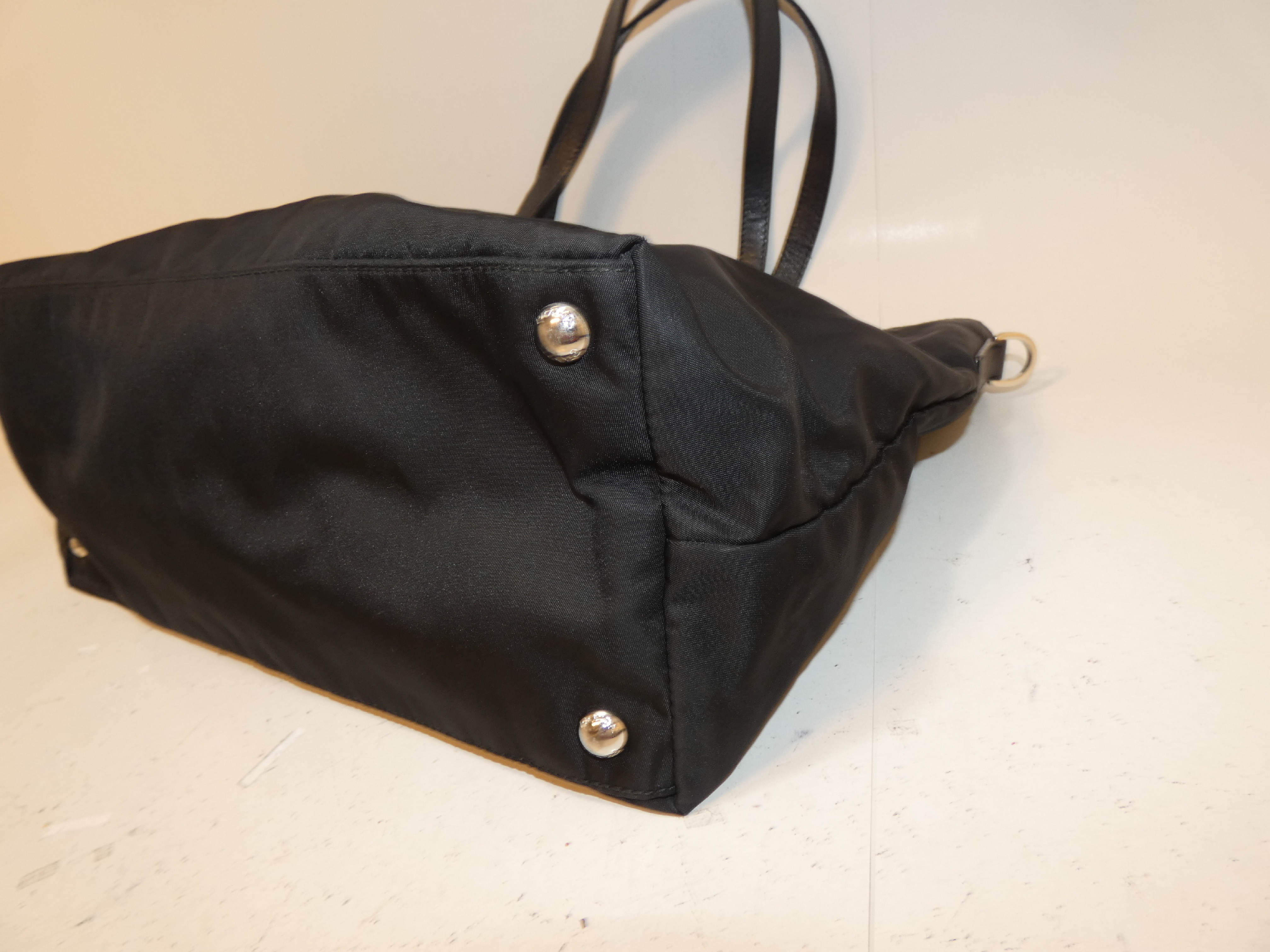 Triangle Plate Nylon Saffiano Black Hand Tote Bag — view 7