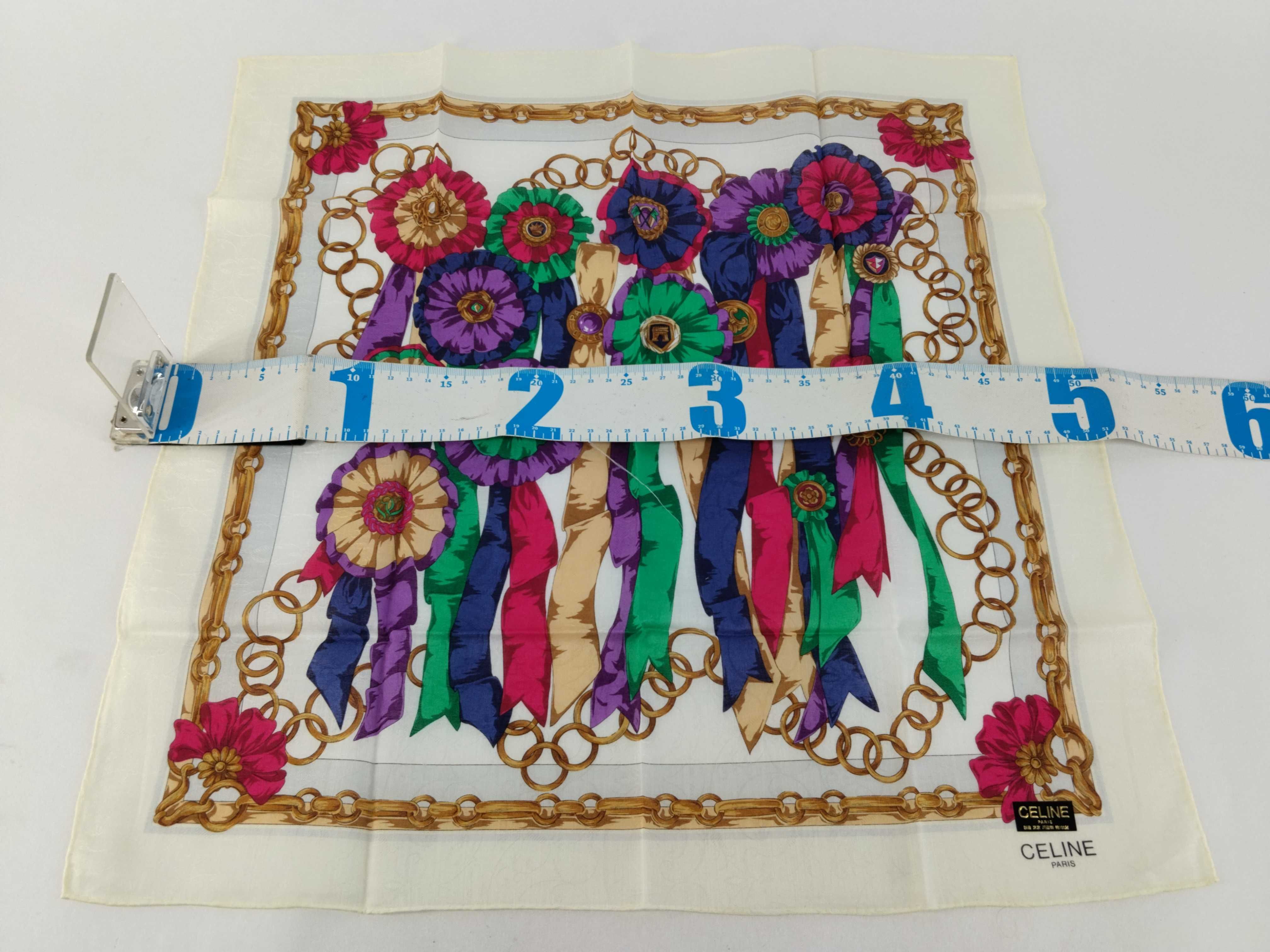 handkerchief scarf with sticker, logo, ribbon, tassel, medal motif, and other accessories. — view 2