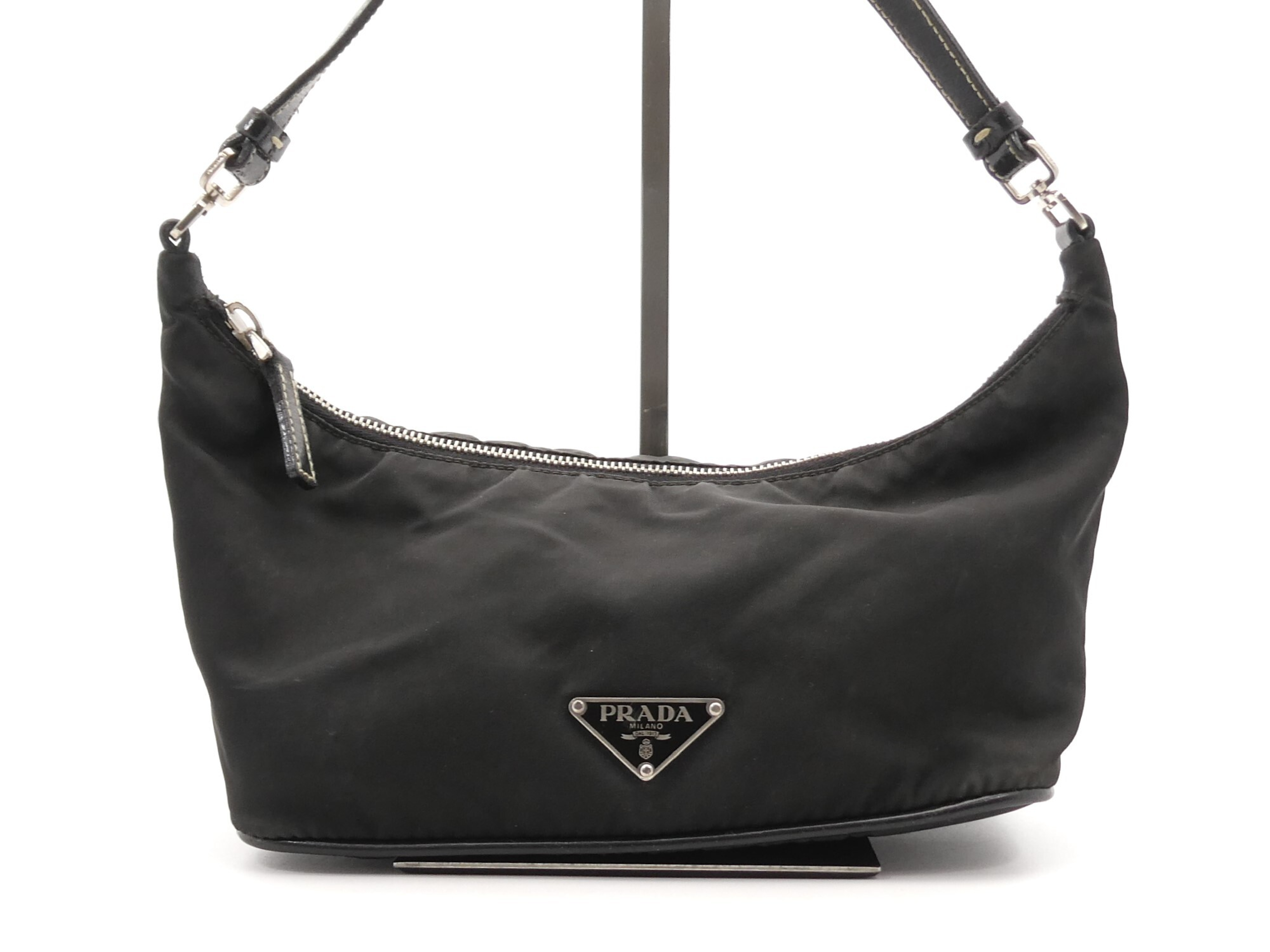 logo plate nylon leather shoulder bag