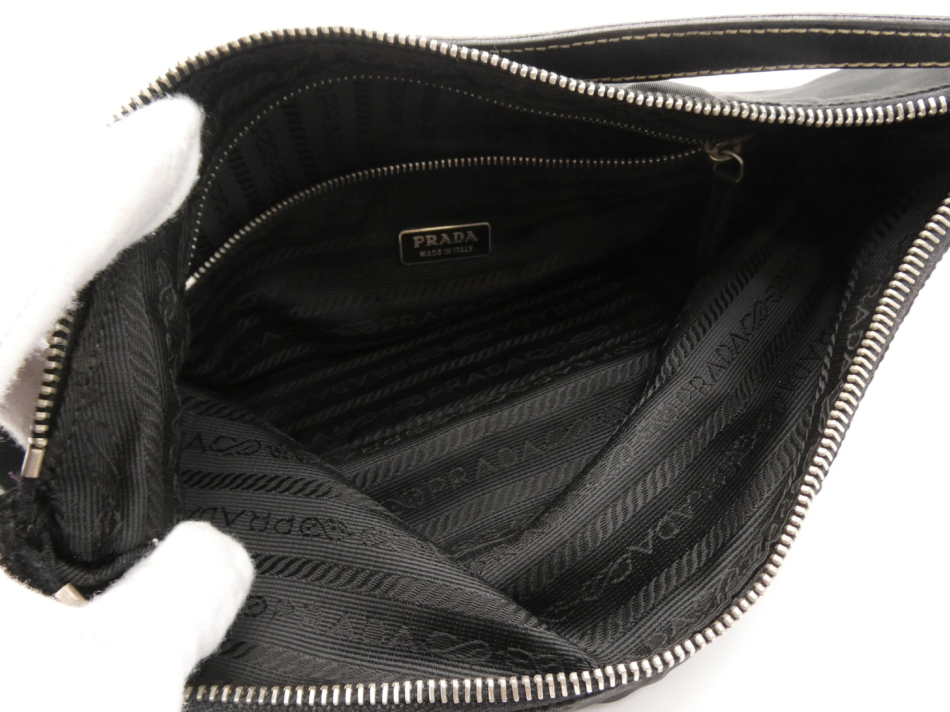 logo plate nylon leather shoulder bag — view 7