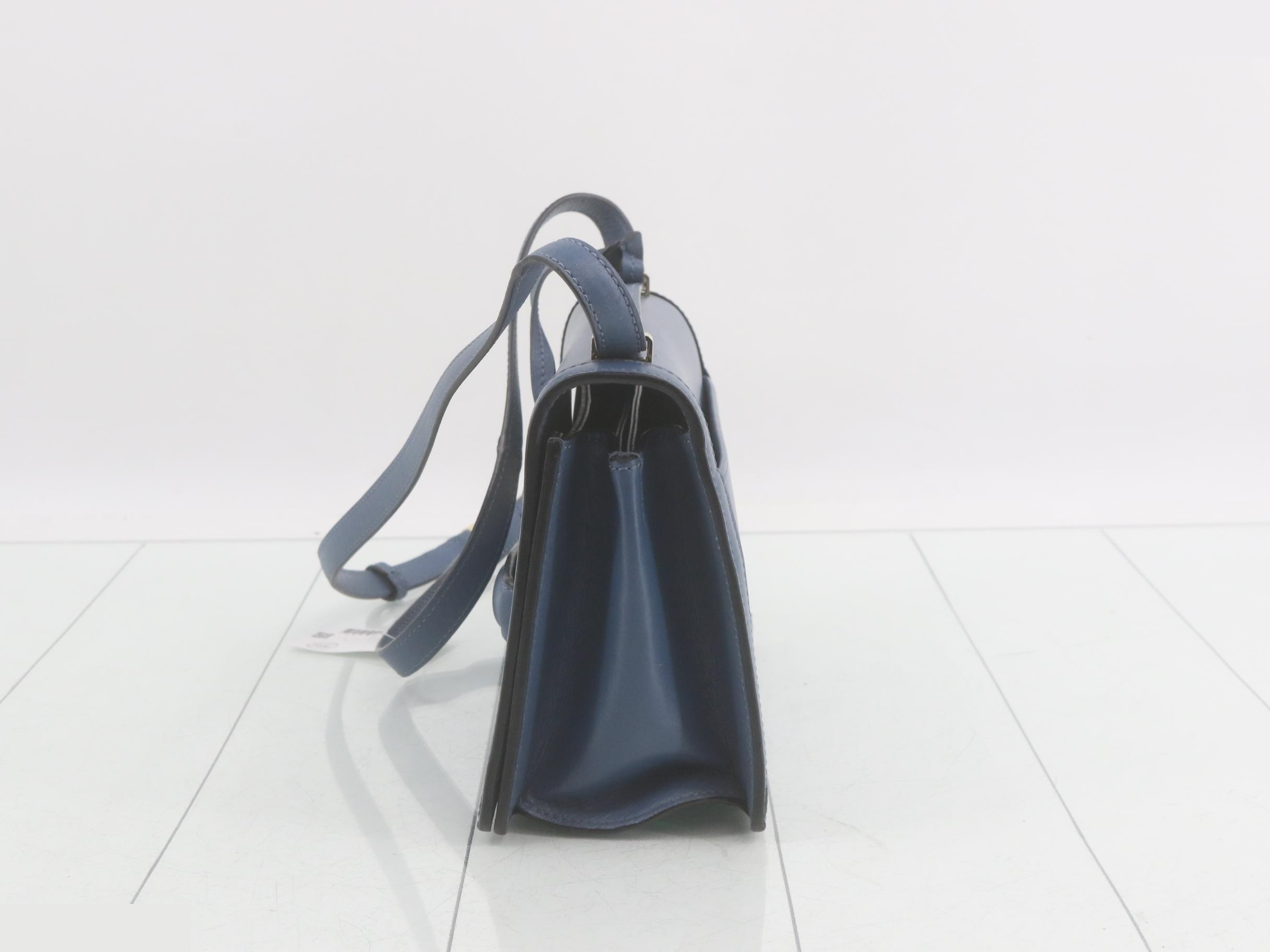 Barcelona Leather Shoulder Bag, Blue — view 3