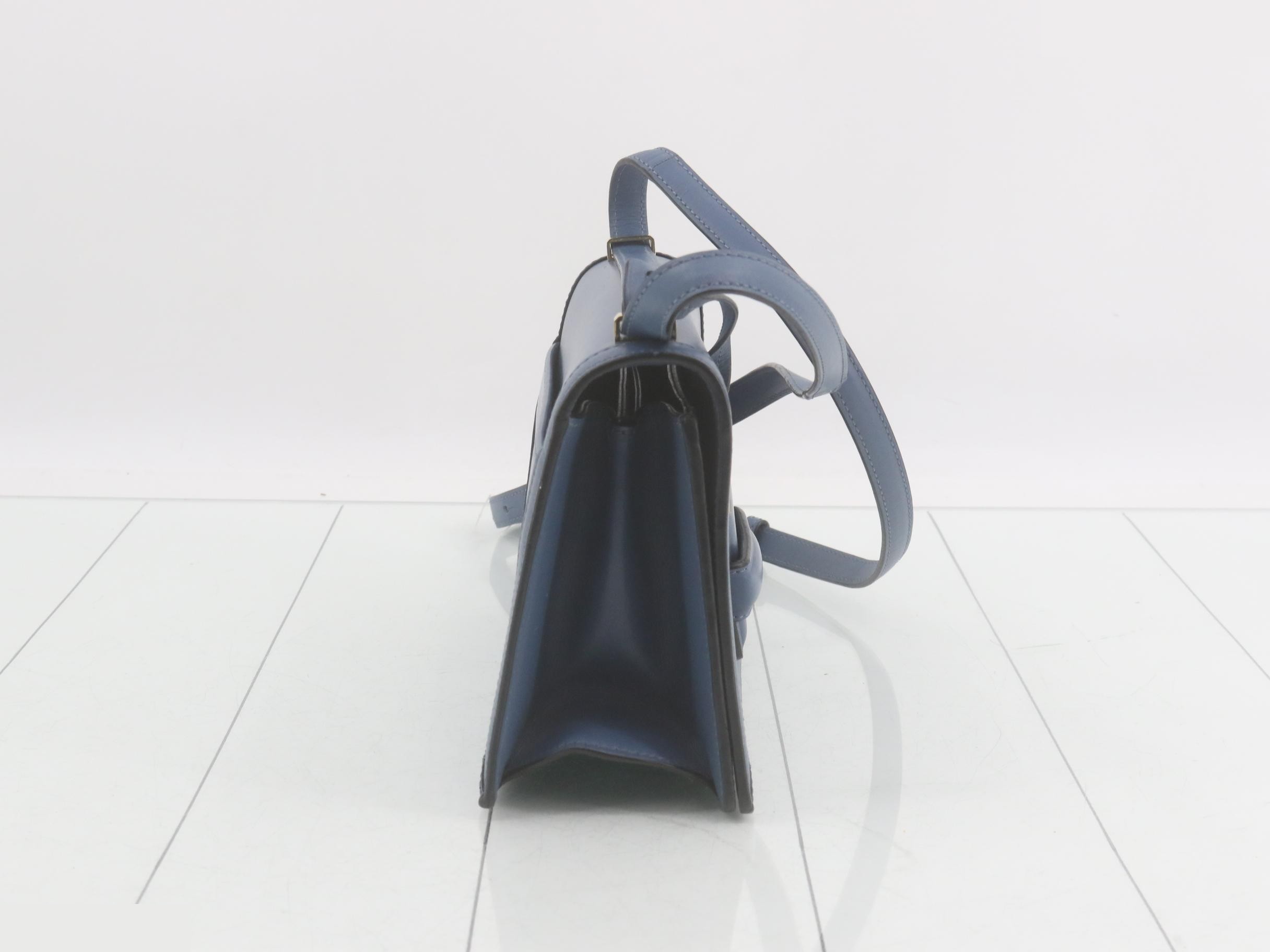 Barcelona Leather Shoulder Bag, Blue — view 4