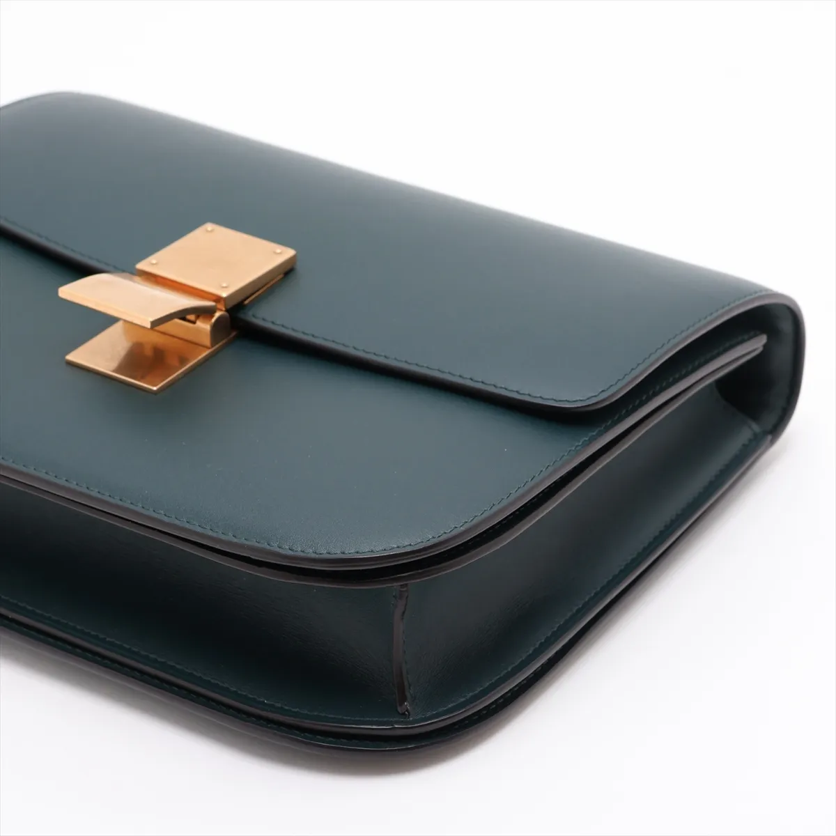 Classic Box Leather Shoulder Bag, Green — view 3