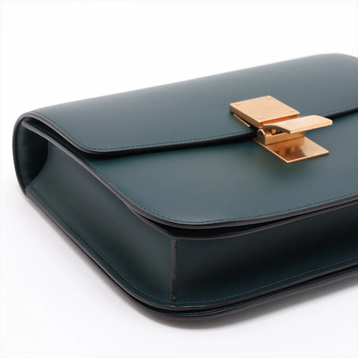 Classic Box Leather Shoulder Bag, Green — view 4