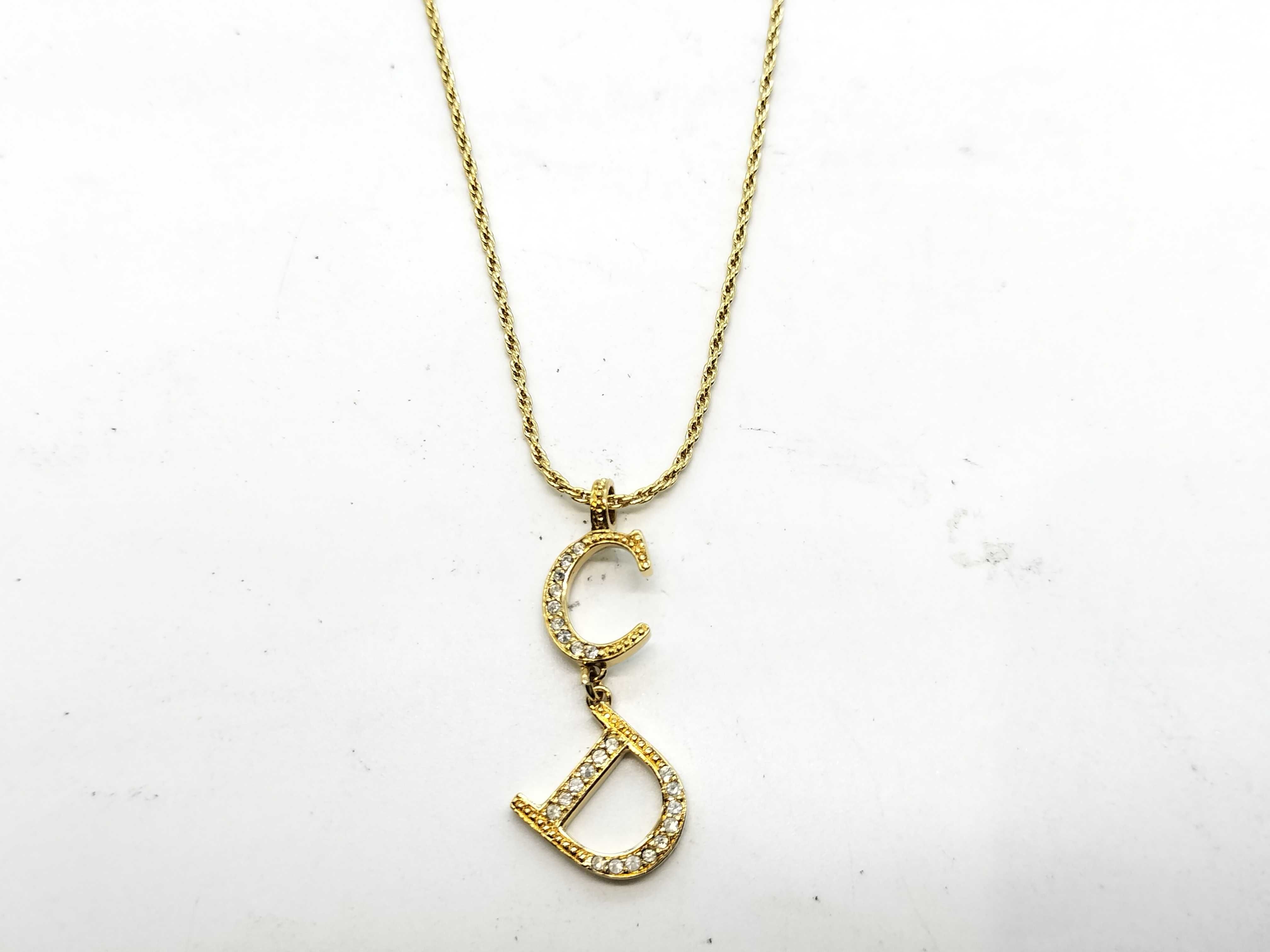 CD Logo Rhinestone Necklace, Gold Color