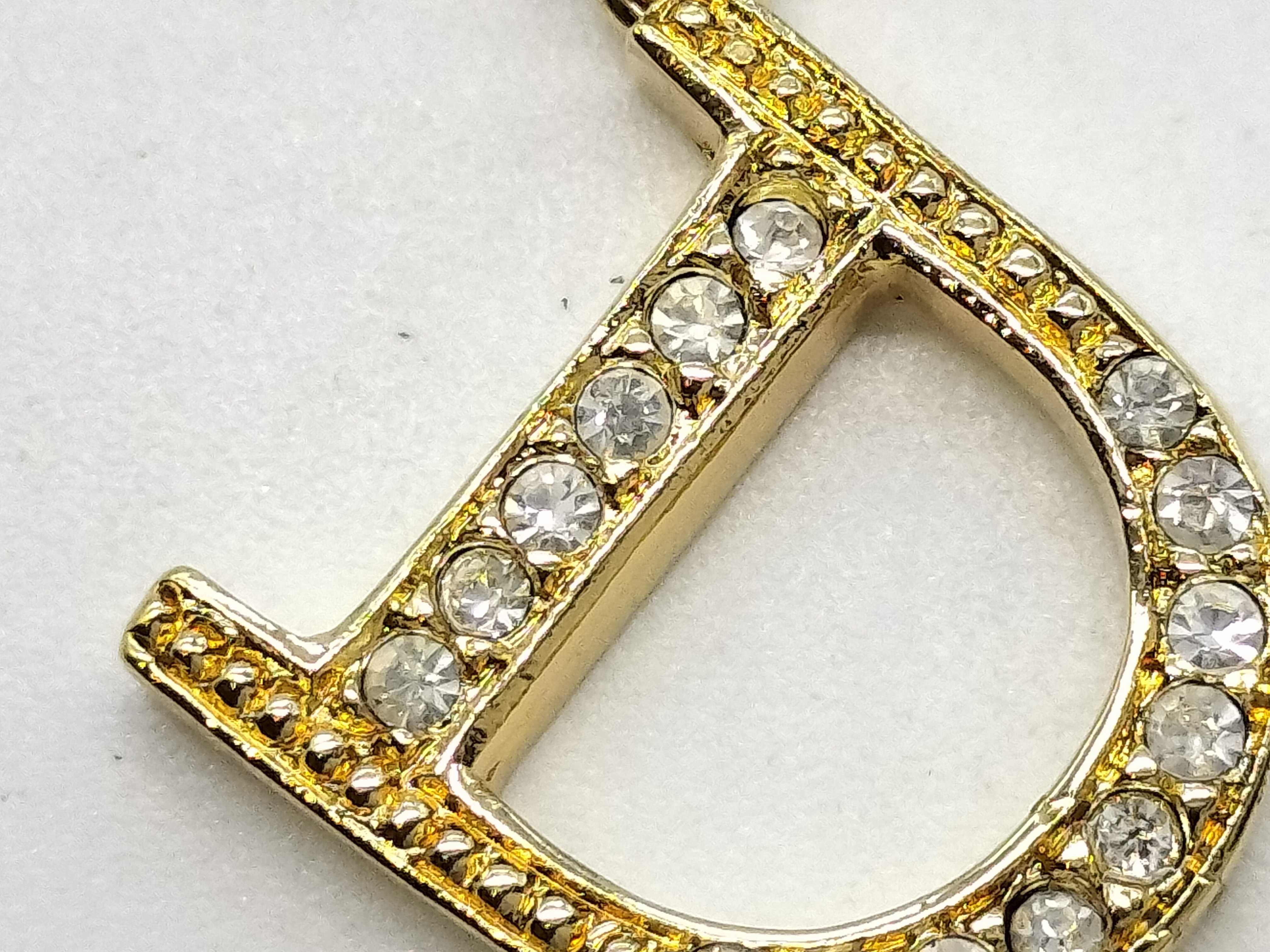 CD Logo Rhinestone Necklace, Gold Color — view 2