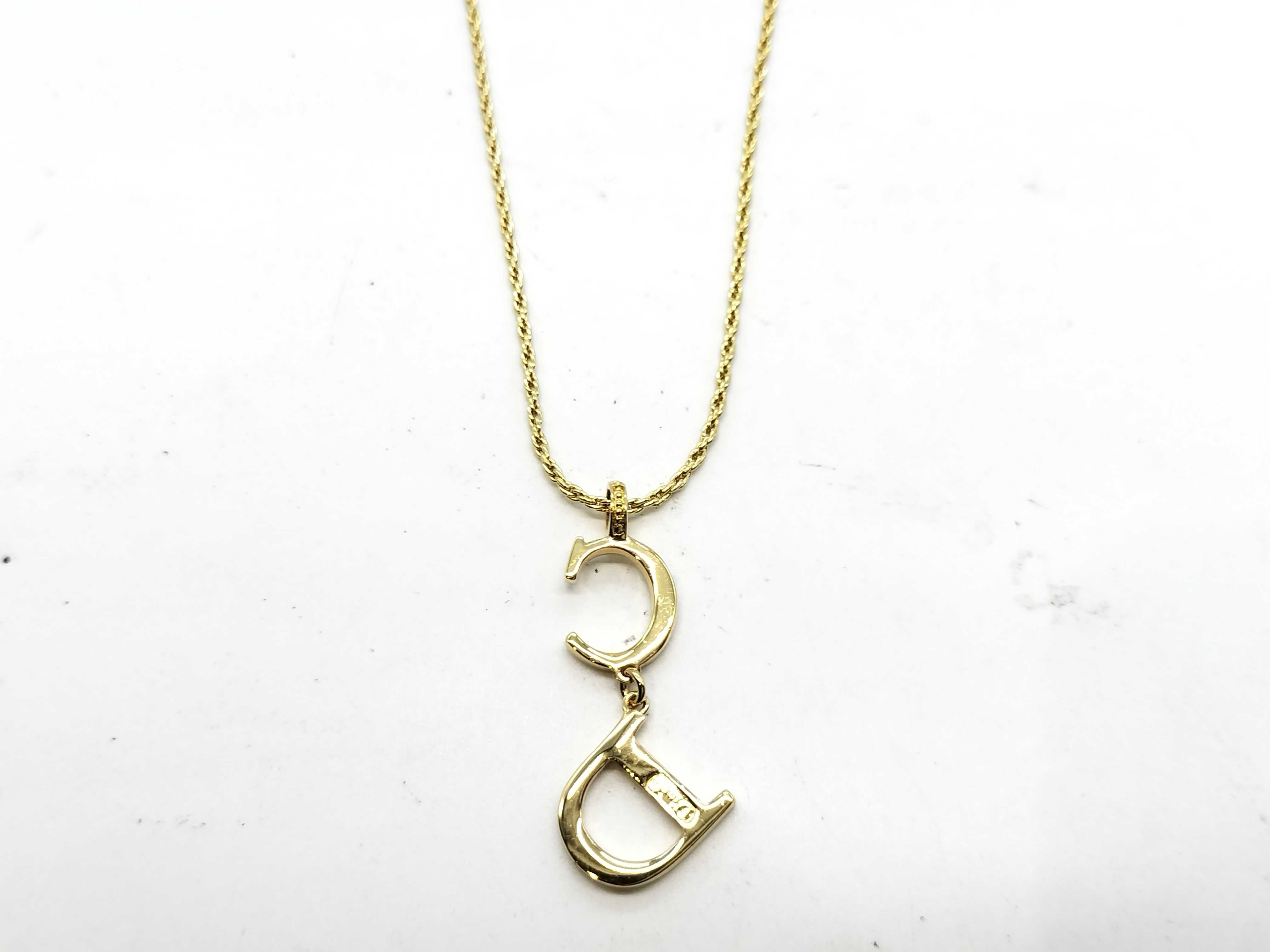 CD Logo Rhinestone Necklace, Gold Color — view 3