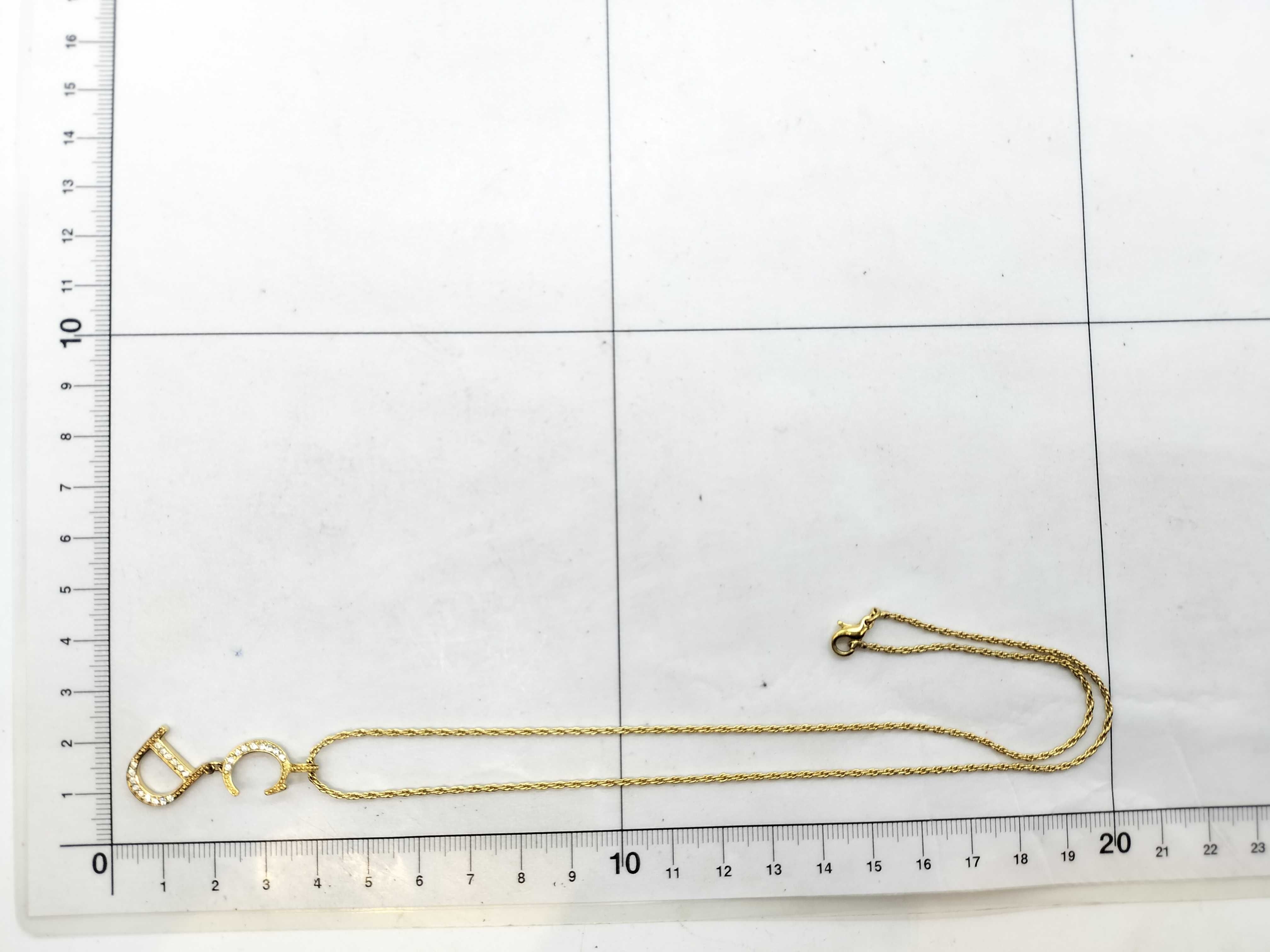 CD Logo Rhinestone Necklace, Gold Color — view 6