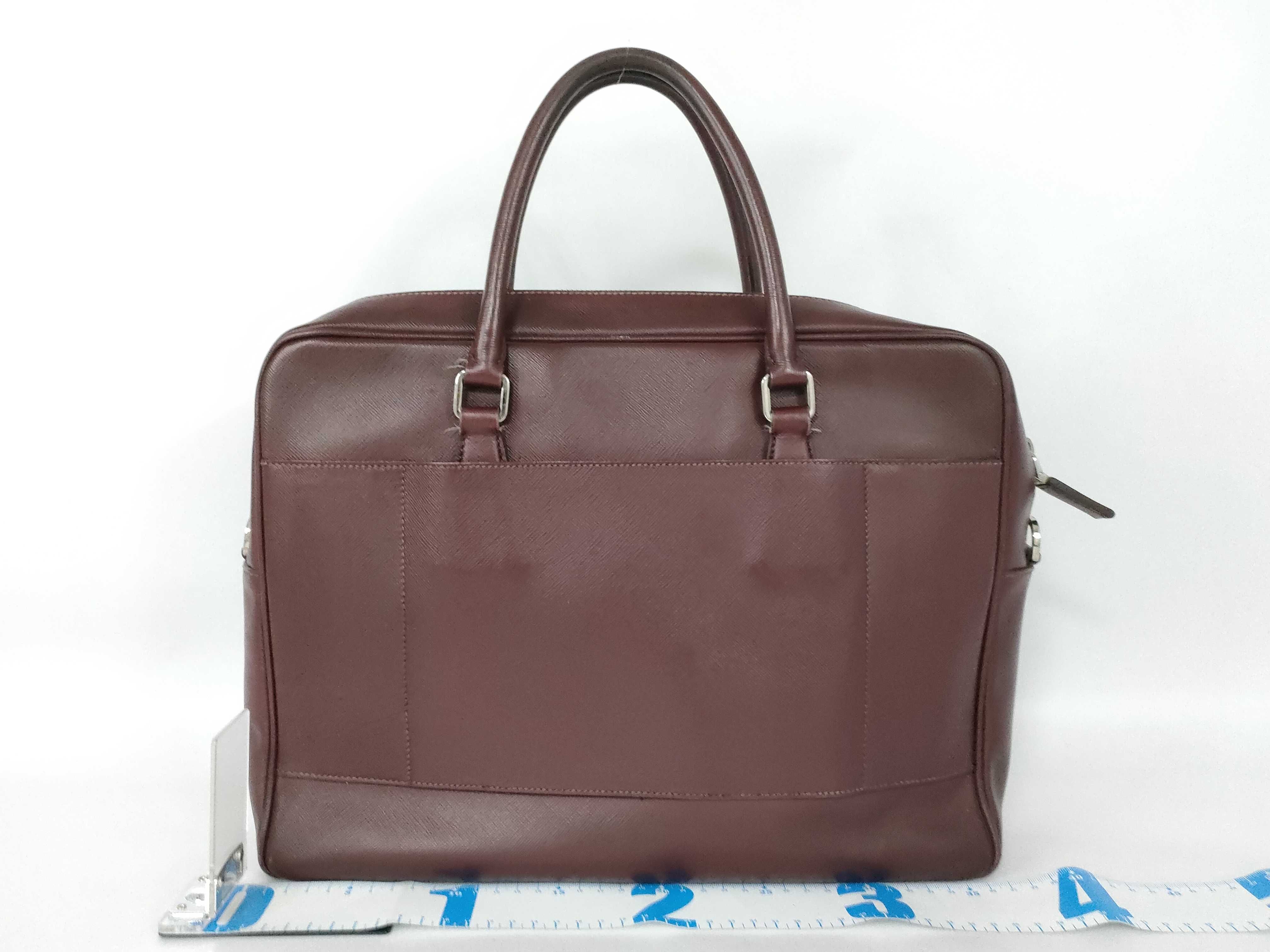 Triangle Logo Business Bag, Burgundy Saffiano Leather Business Bag — view 2