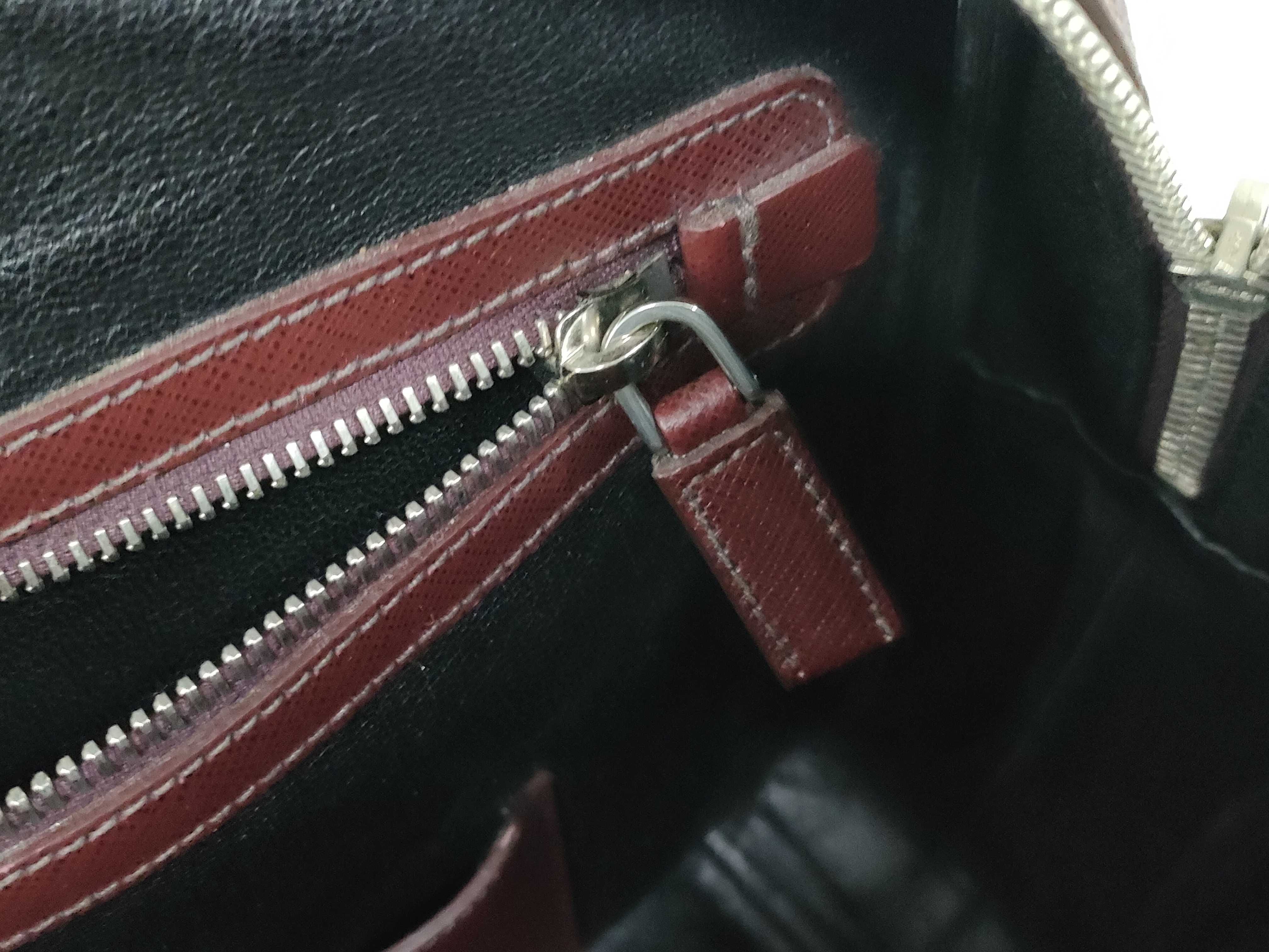 Triangle Logo Business Bag, Burgundy Saffiano Leather Business Bag — view 11