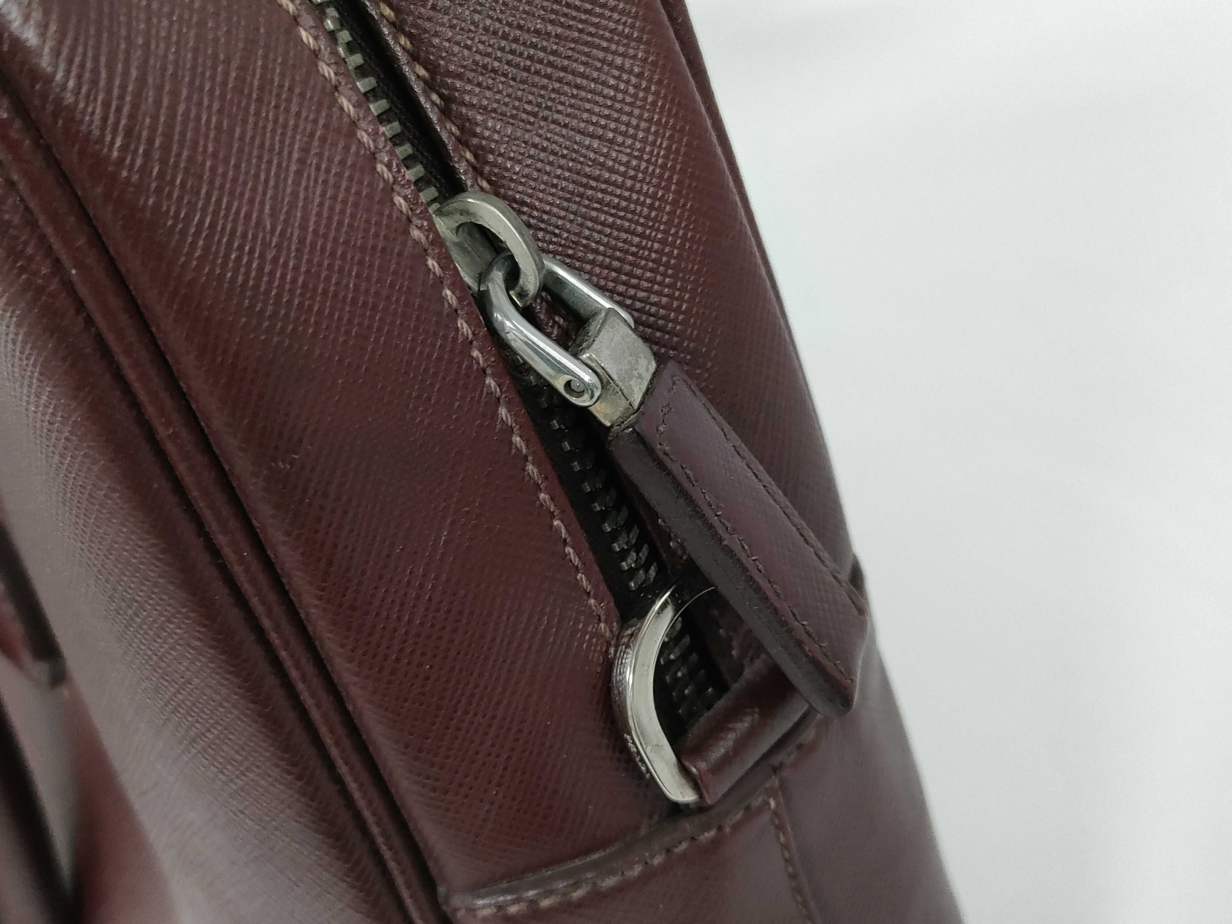 Triangle Logo Business Bag, Burgundy Saffiano Leather Business Bag — view 13