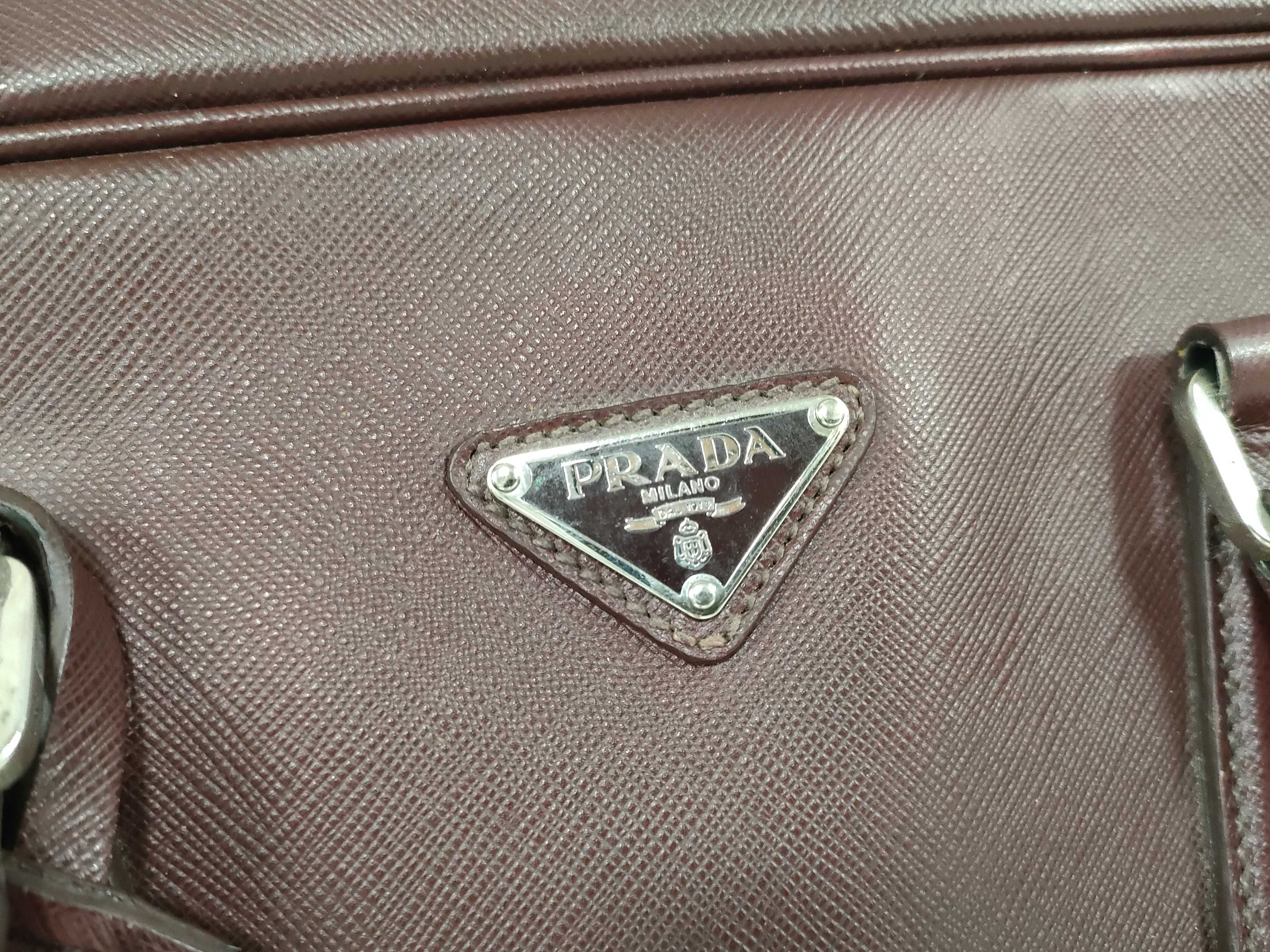 Triangle Logo Business Bag, Burgundy Saffiano Leather Business Bag — view 14