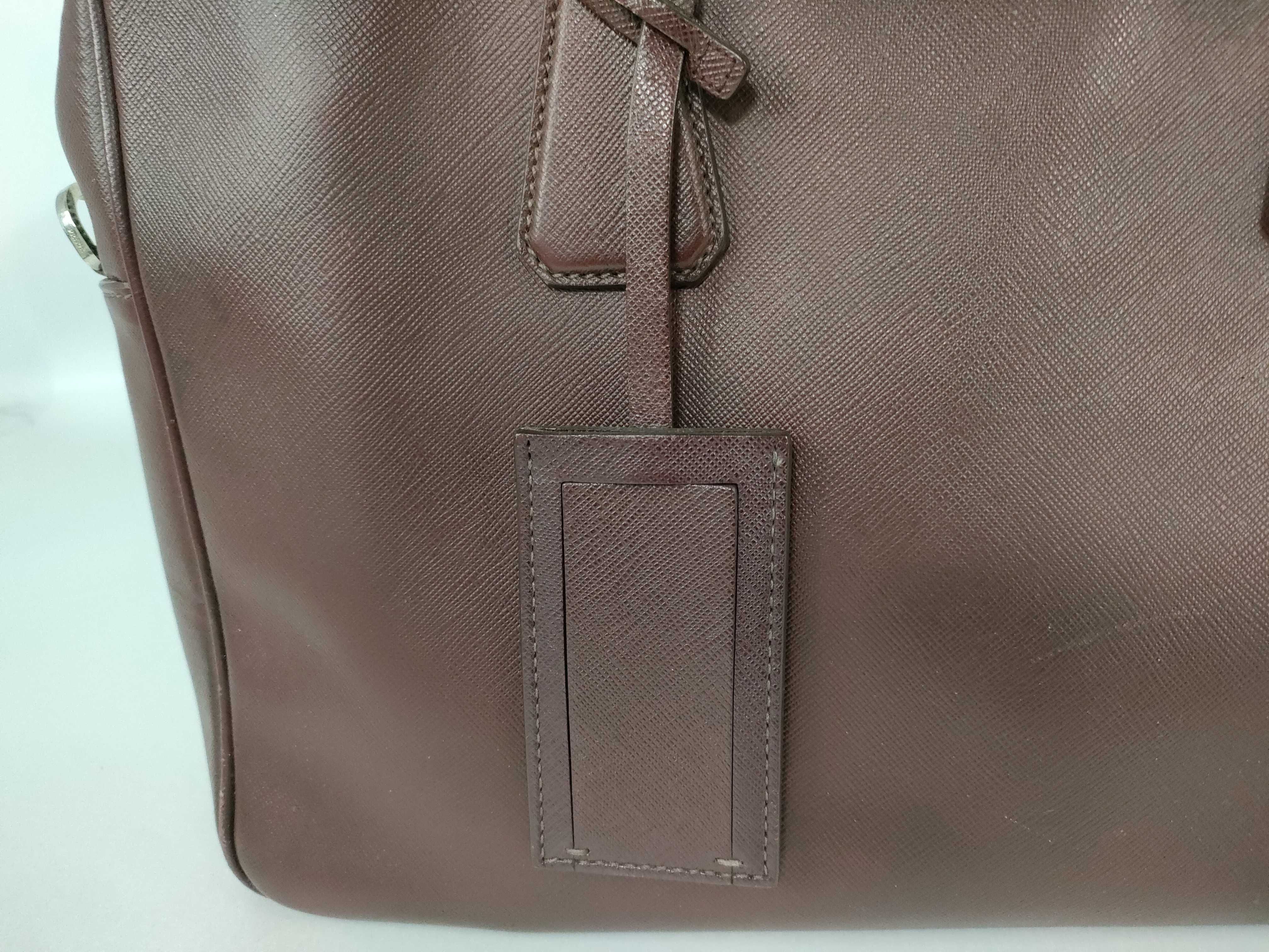 Triangle Logo Business Bag, Burgundy Saffiano Leather Business Bag — view 15