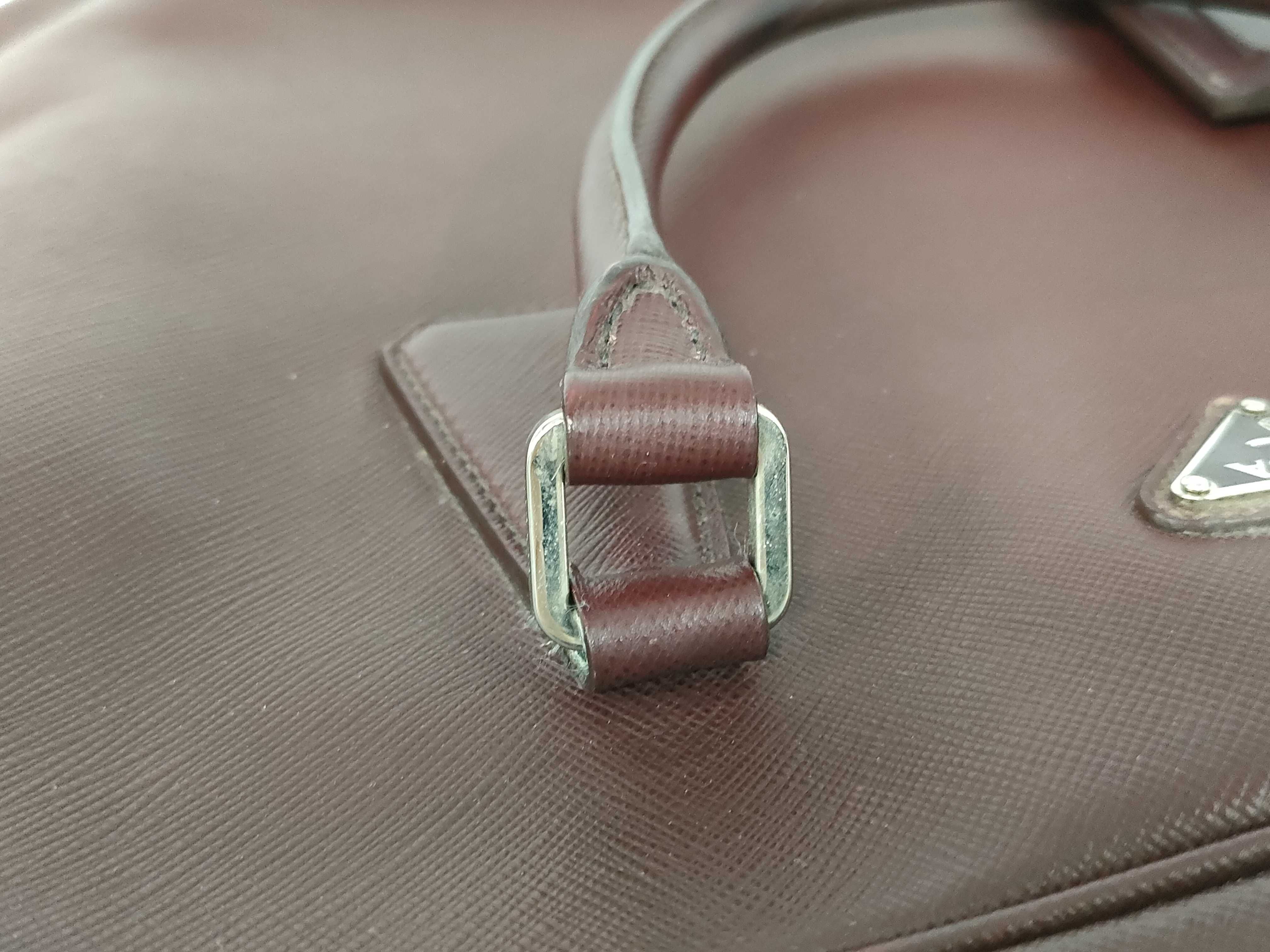 Triangle Logo Business Bag, Burgundy Saffiano Leather Business Bag — view 5