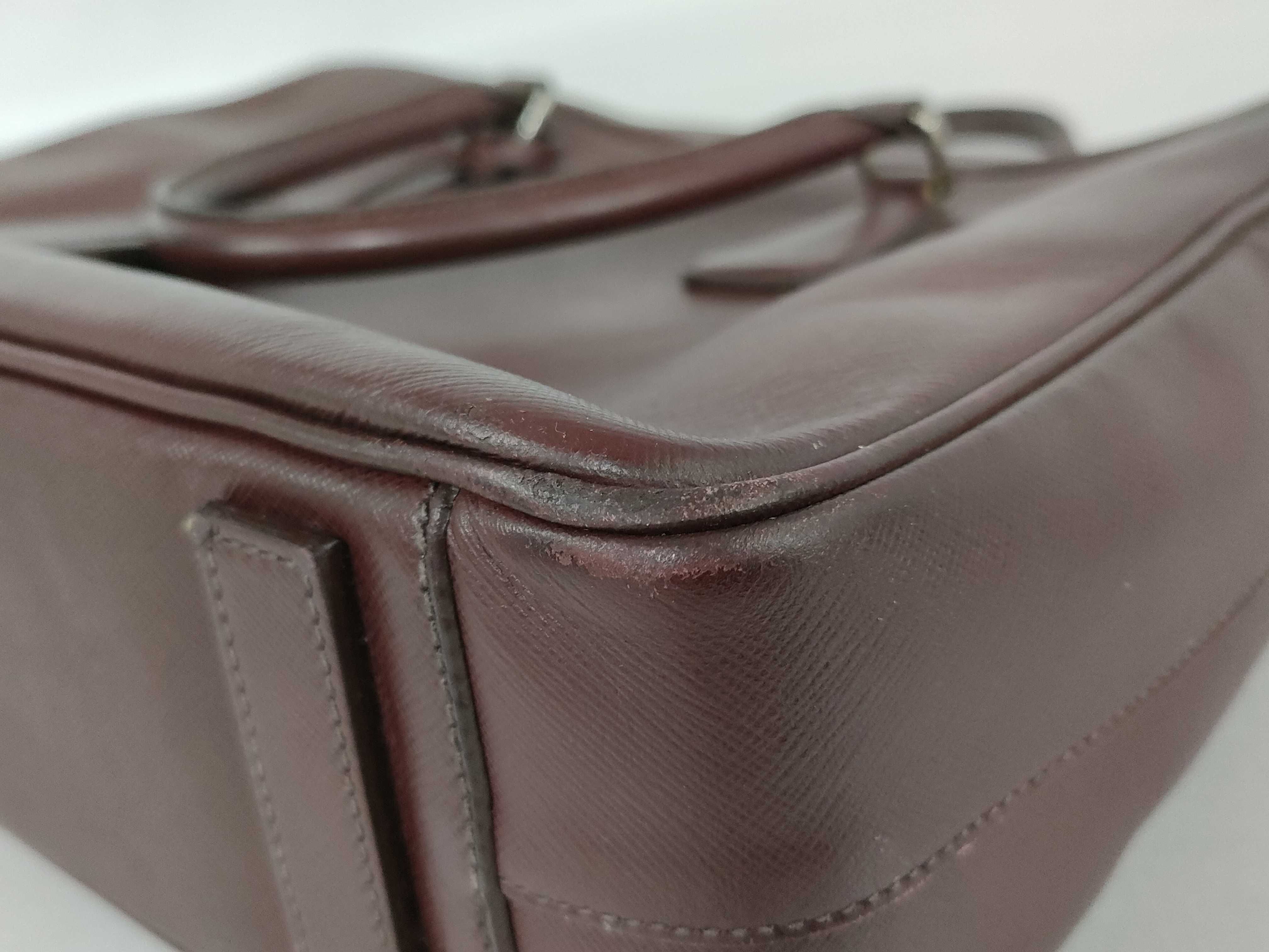 Triangle Logo Business Bag, Burgundy Saffiano Leather Business Bag — view 6