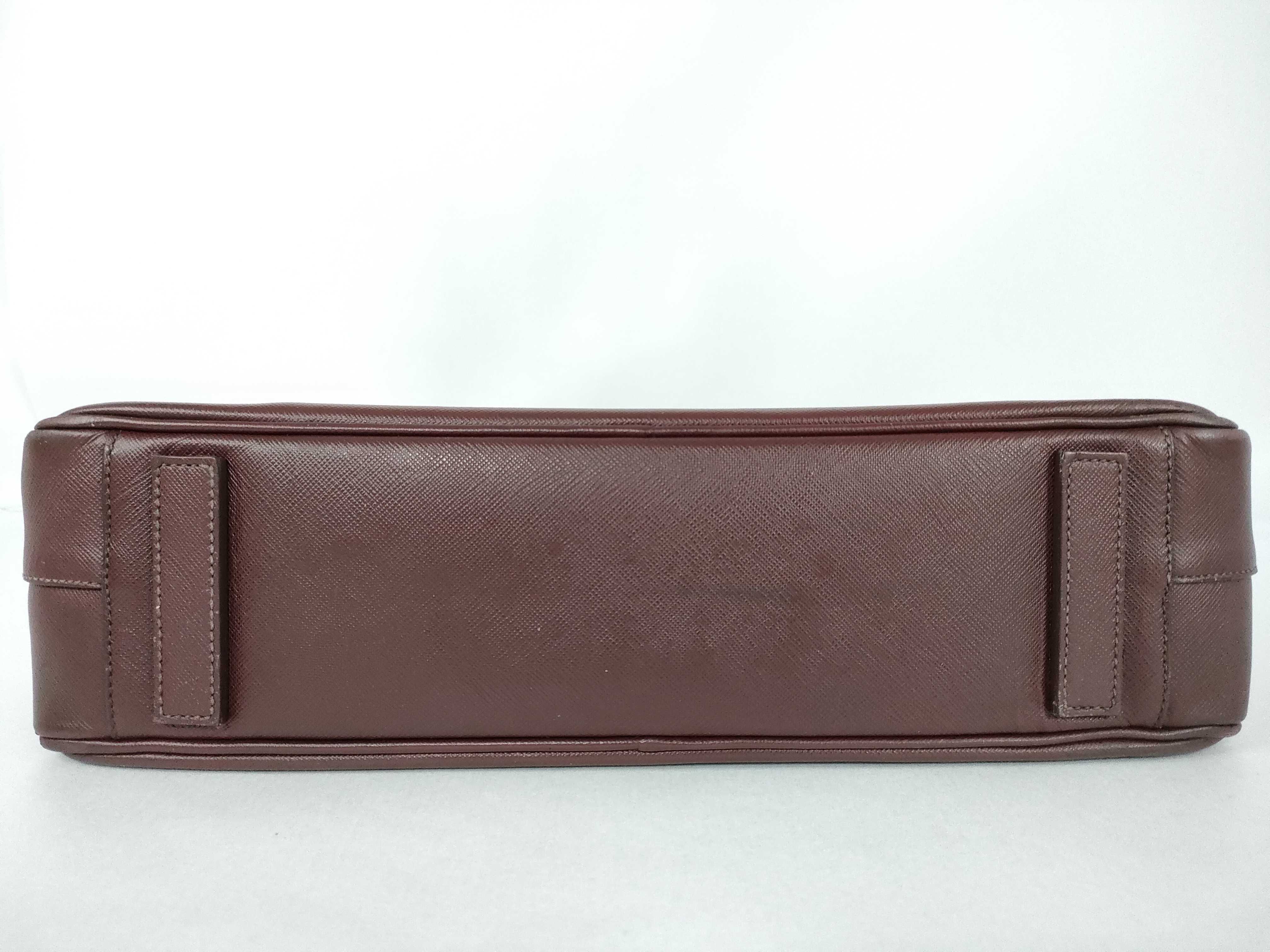 Triangle Logo Business Bag, Burgundy Saffiano Leather Business Bag — view 7