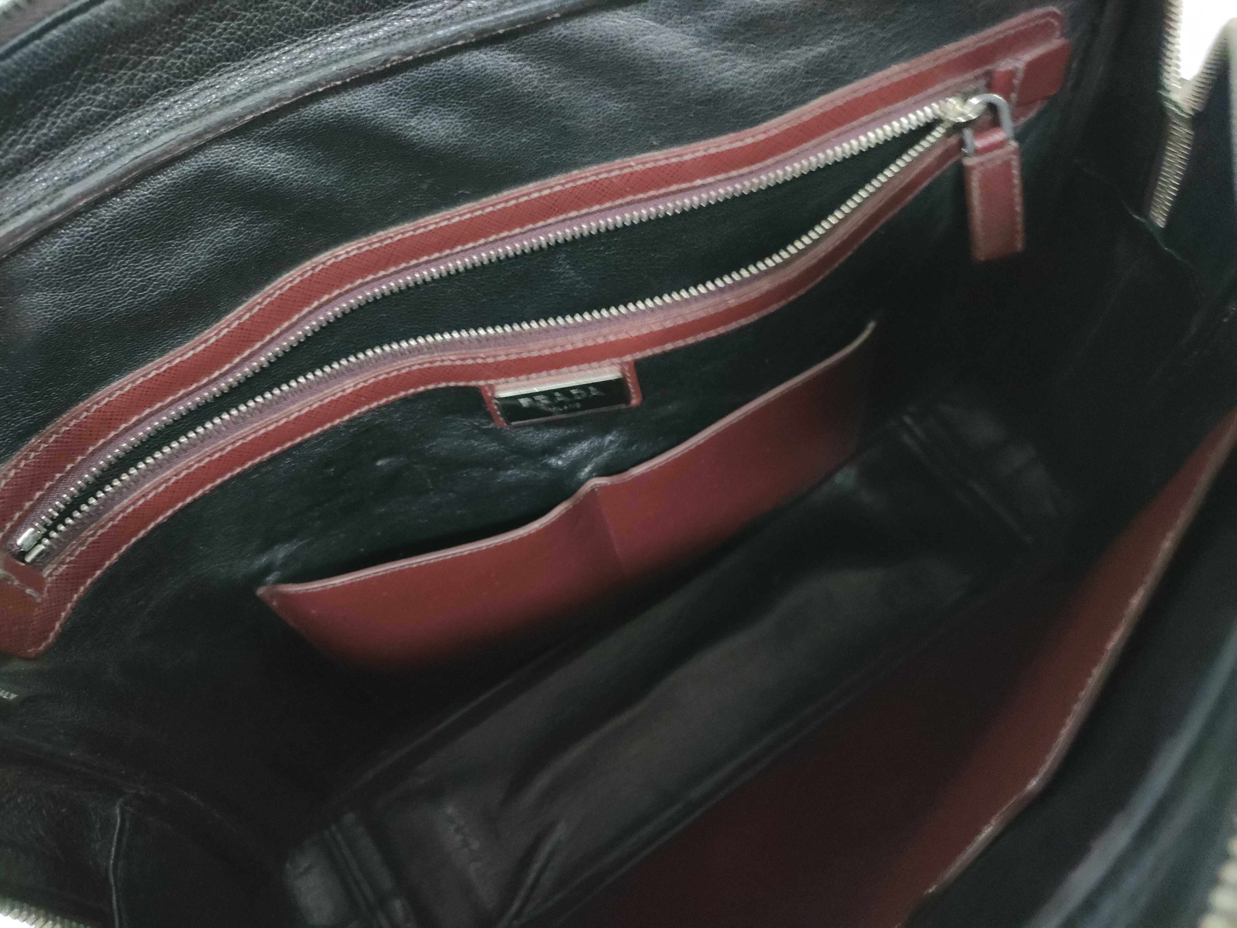 Triangle Logo Business Bag, Burgundy Saffiano Leather Business Bag — view 8
