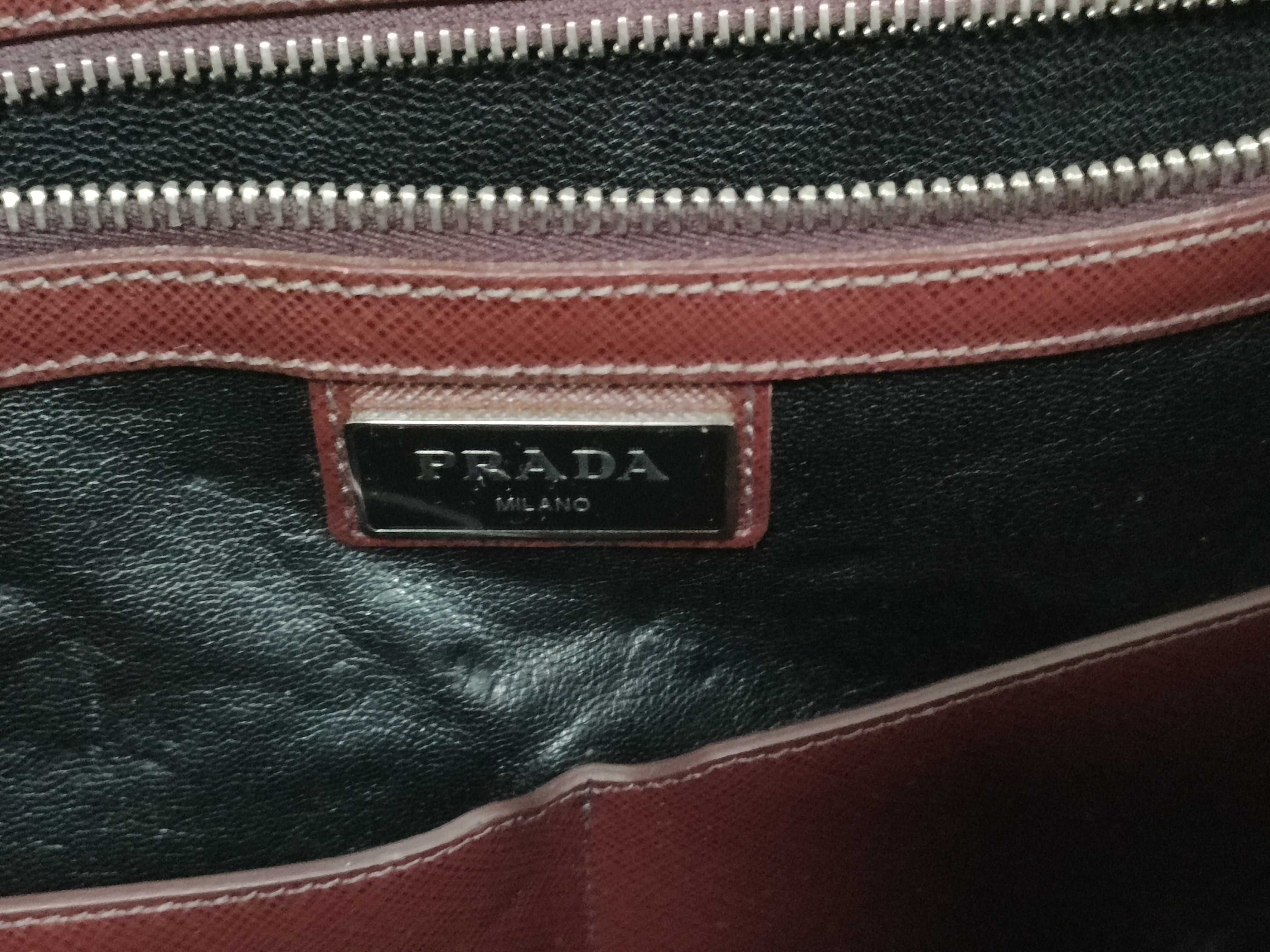 Triangle Logo Business Bag, Burgundy Saffiano Leather Business Bag — view 10