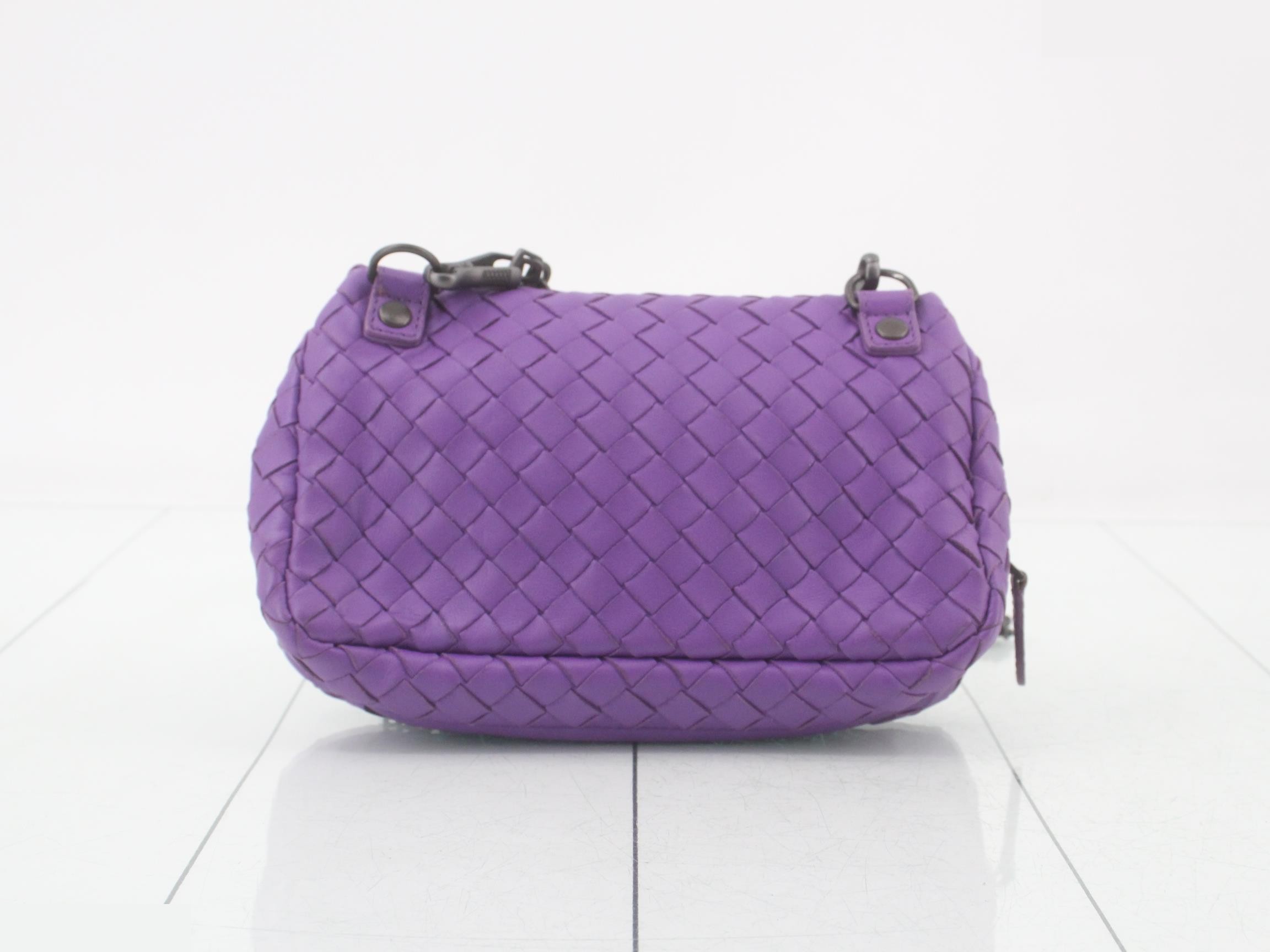 Intrecciato Shoulder Bag, Leather, Purple — view 2