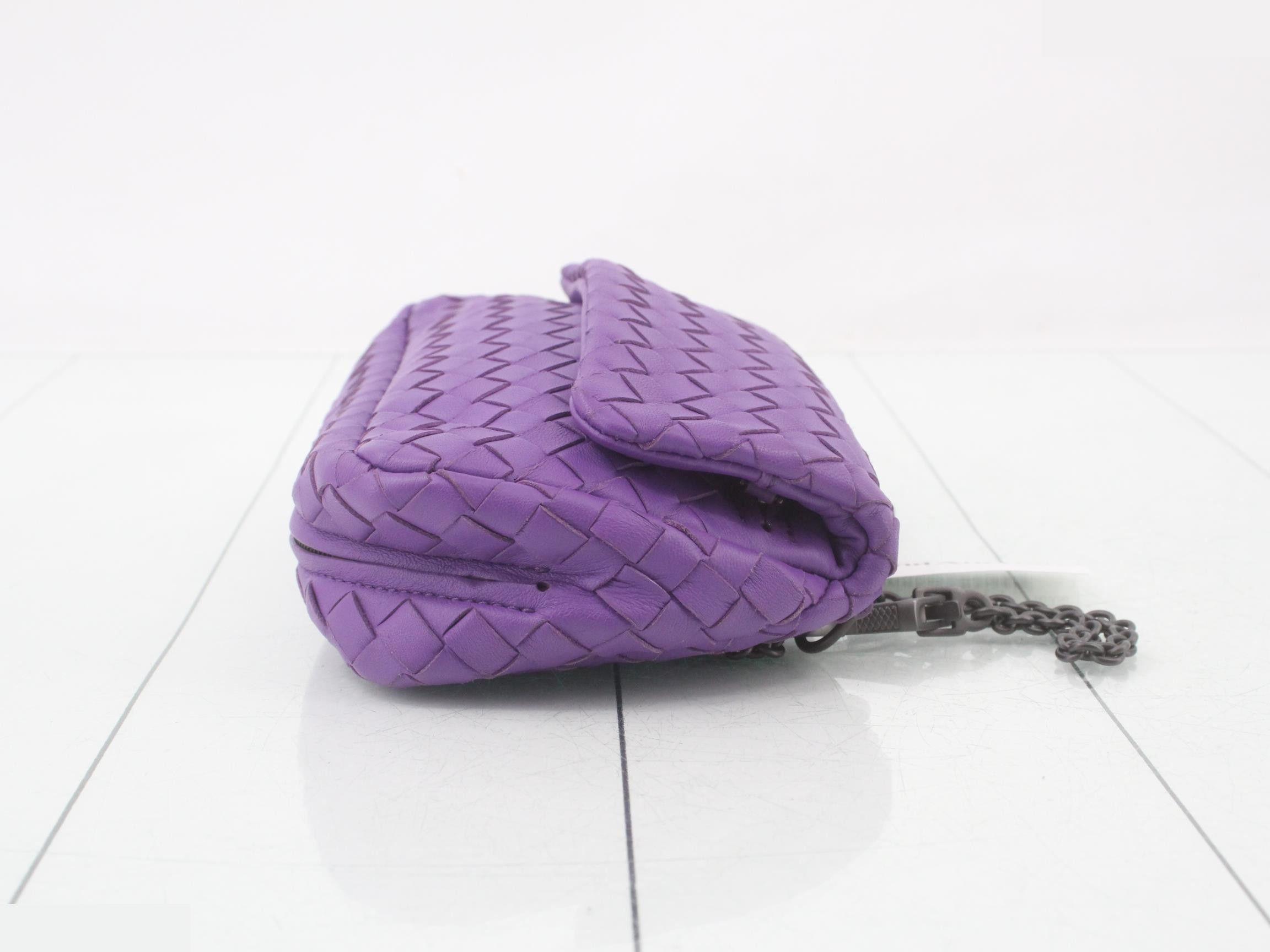 Intrecciato Shoulder Bag, Leather, Purple — view 3