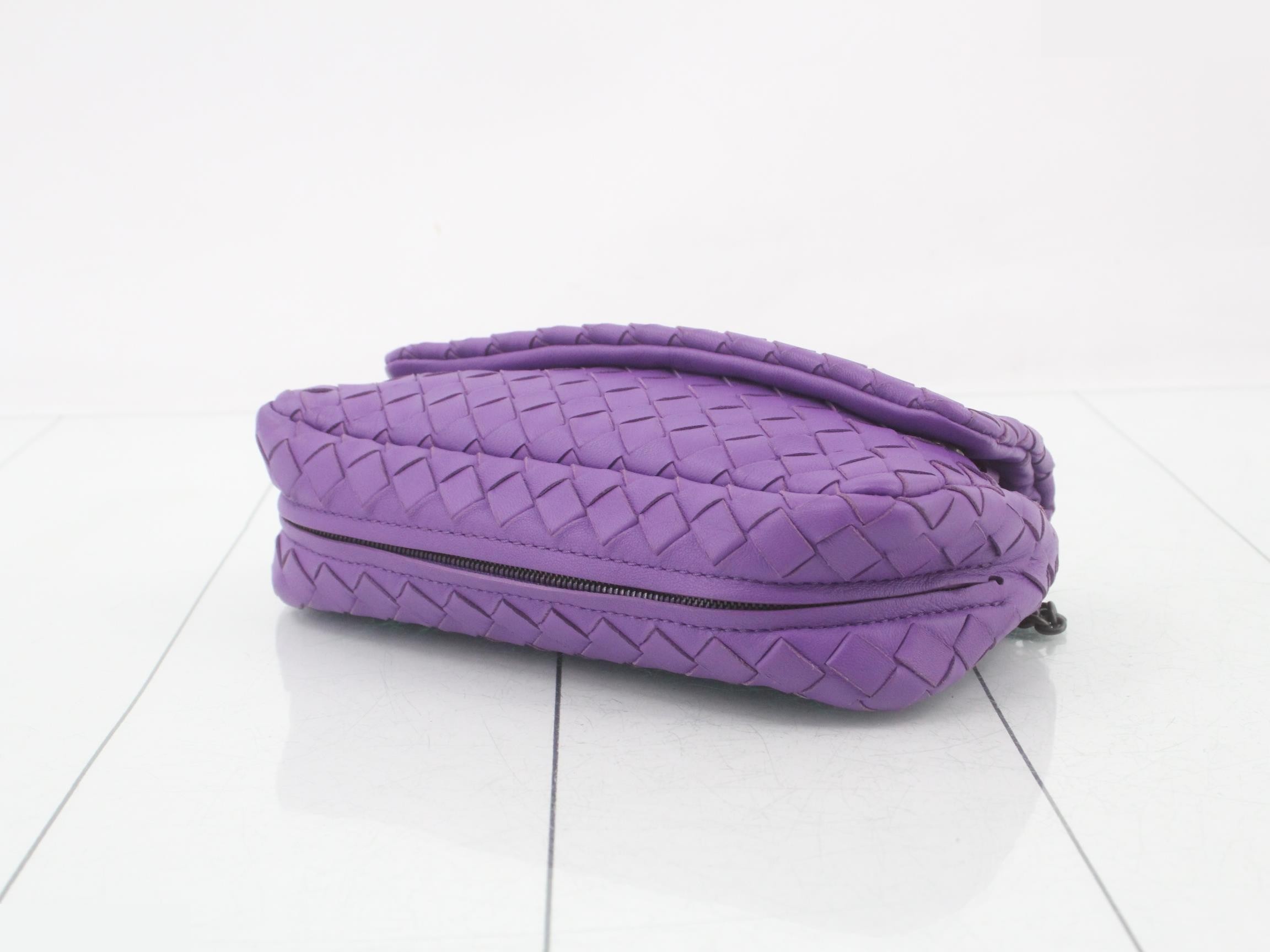 Intrecciato Shoulder Bag, Leather, Purple — view 6
